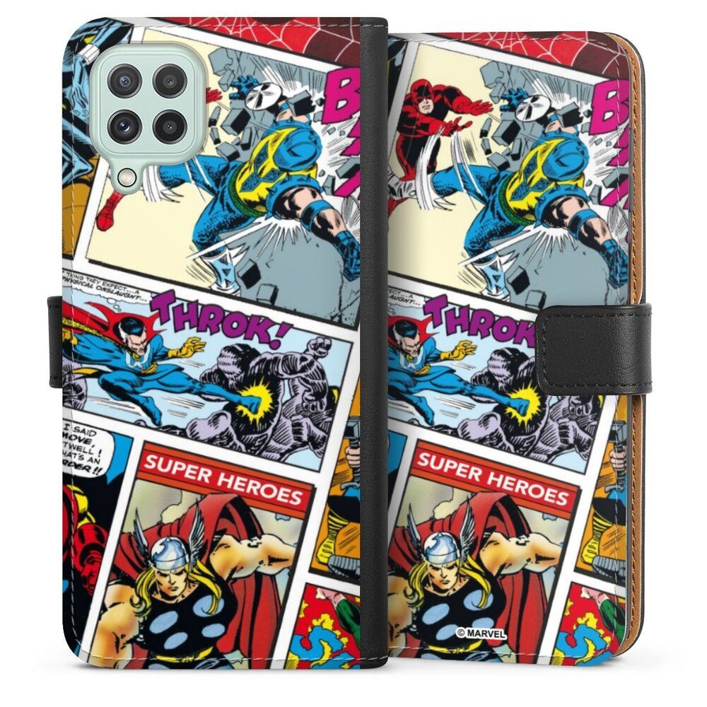 DeinDesign Handyhülle Marvel Retro Comic Blue, Samsung Galaxy A22 4G Hülle Handy Flip Case Wallet Cover