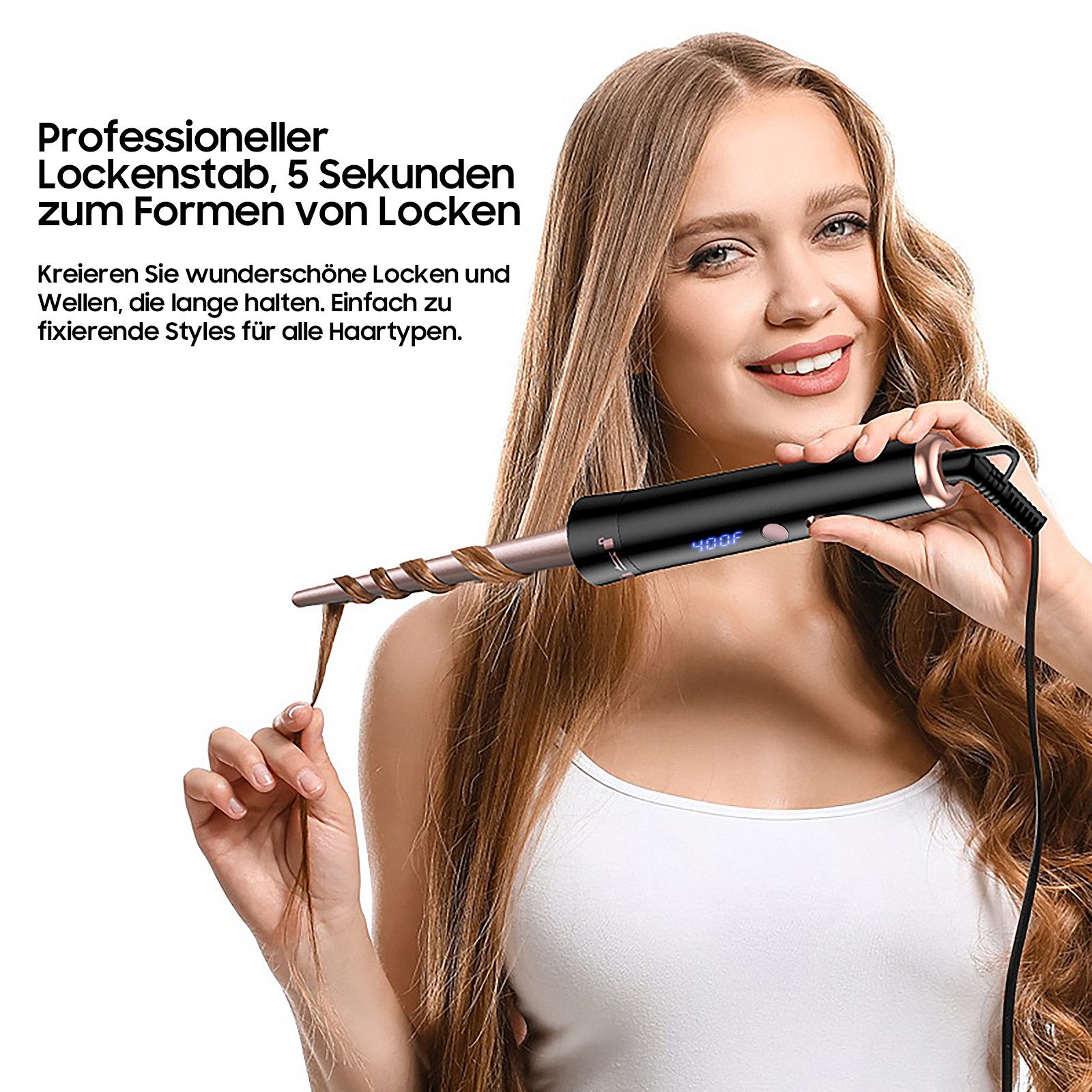 AIMAX Lockenstab 5-in-1 Lockenstab Set – Welleneisen mit 3 Fässern, Turmalin-Keramik, mit Wechselkopf