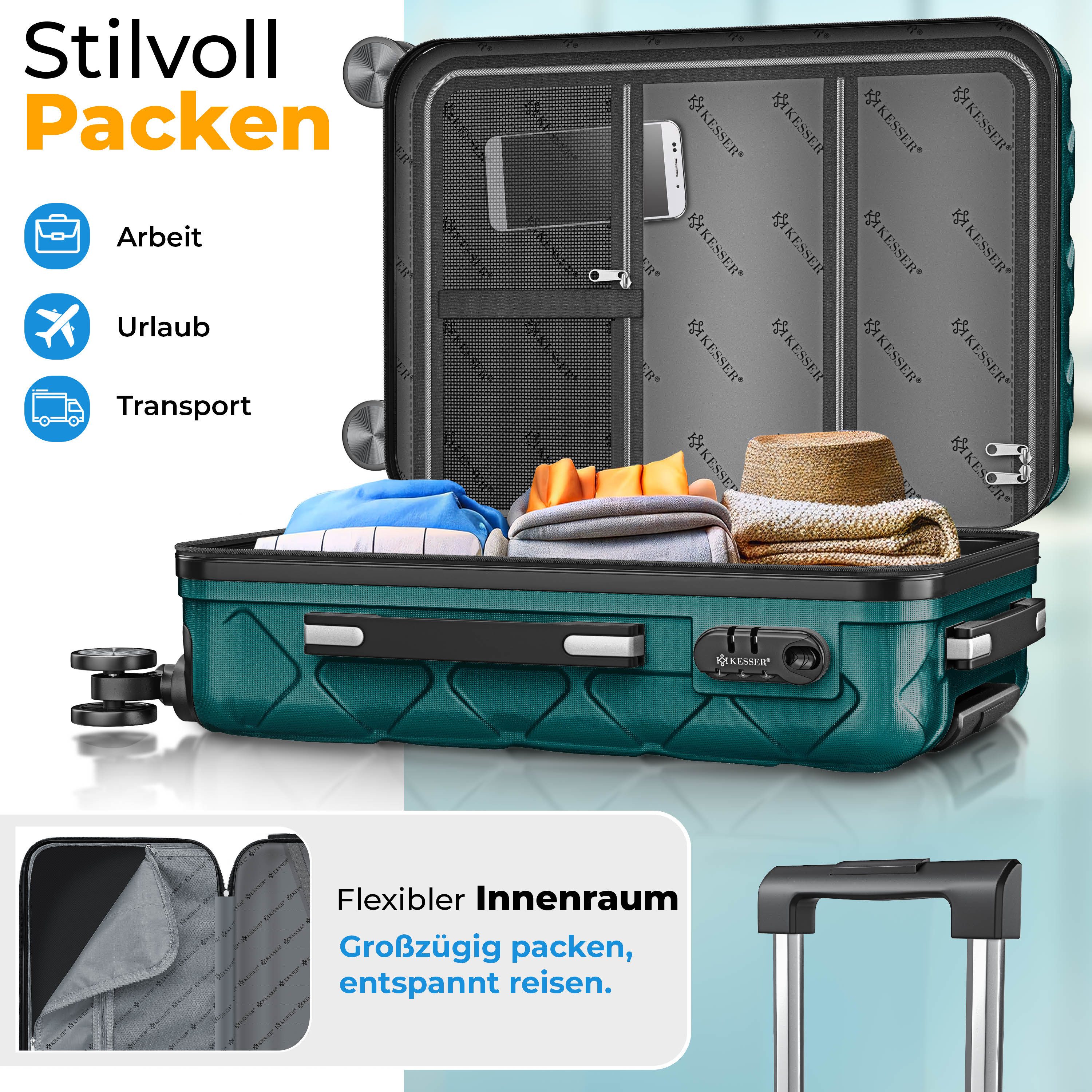 KESSER Hartschalen-Trolley Reisekoffer, 4 Rollen, ABS Hartschalenkoffer mit Zahlenschloss Kofferwaage & Reisebrieftasche