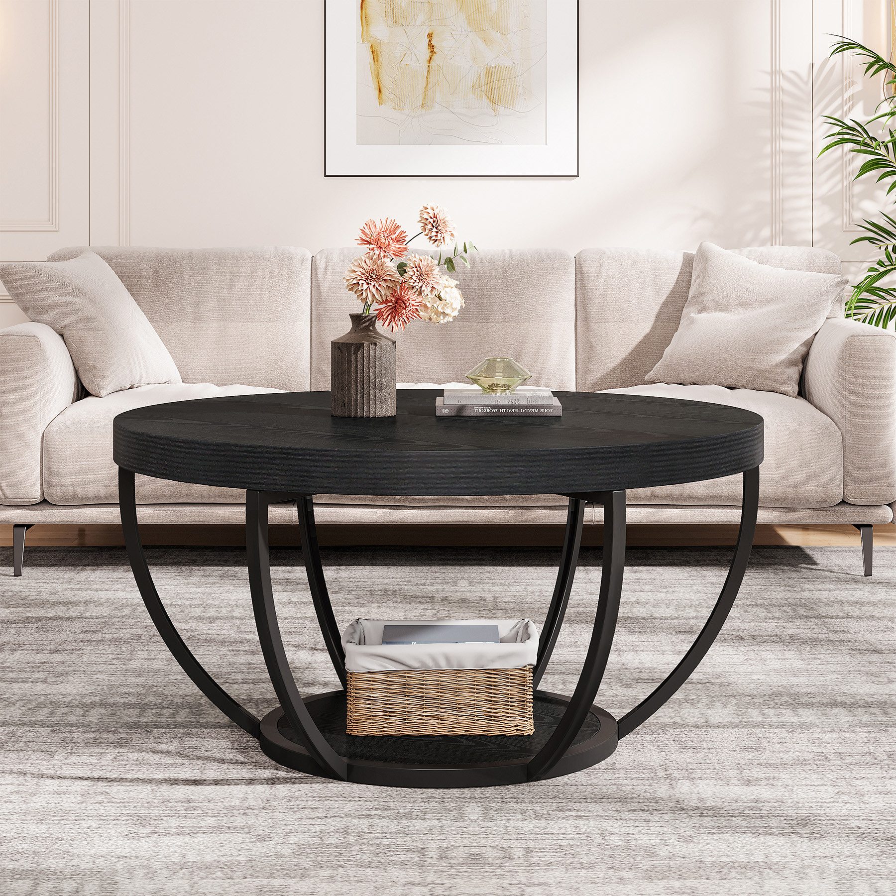 Tribesigns Couchtisch Runde Kaffeetisch Beistelltisch, Industrial 2-Tier-Kreis Couchtisch