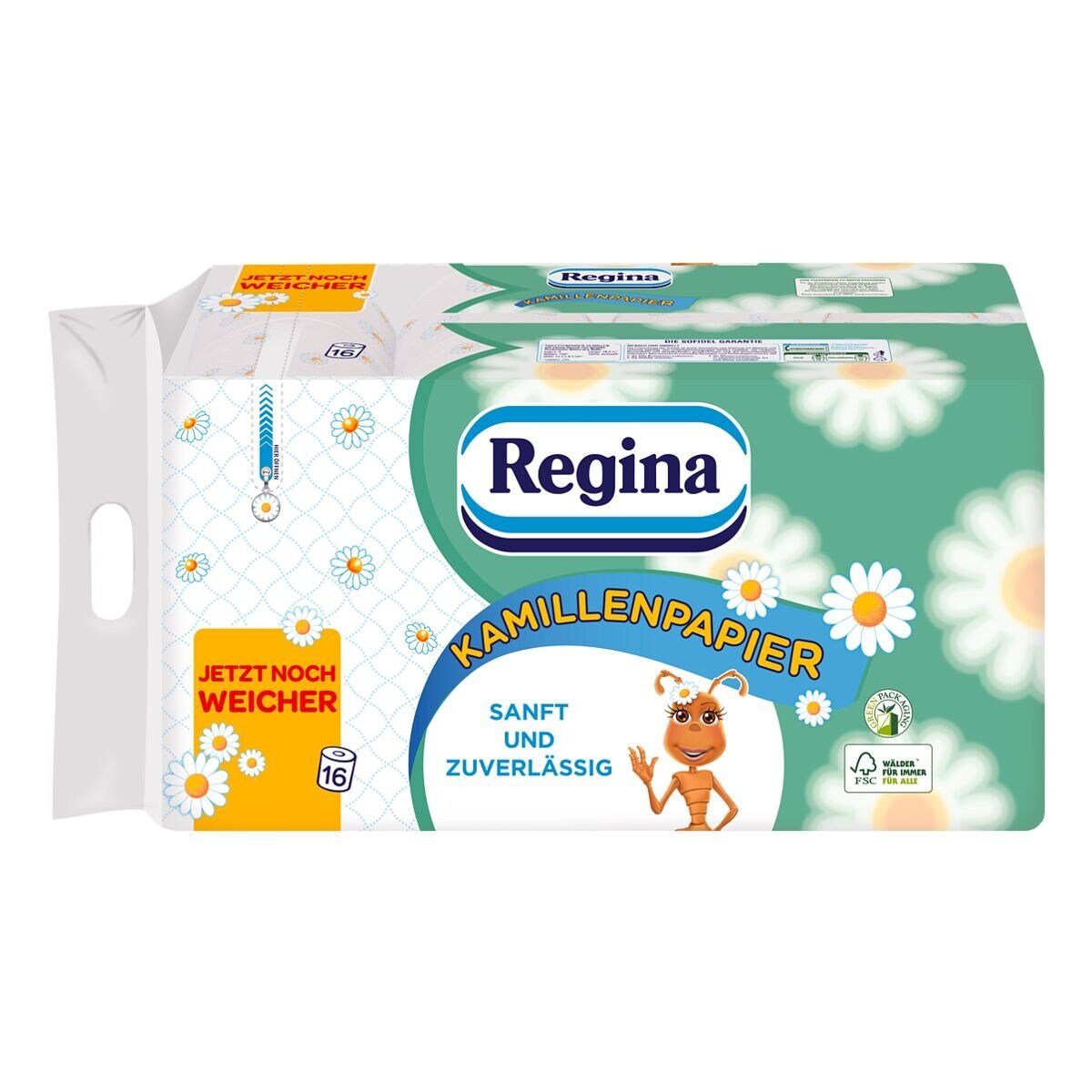 REGINA Туалетная бумага Kamille (16-St), 3-lagig, weiß mit Prägung und Duft, 150 Blatt/Rolle