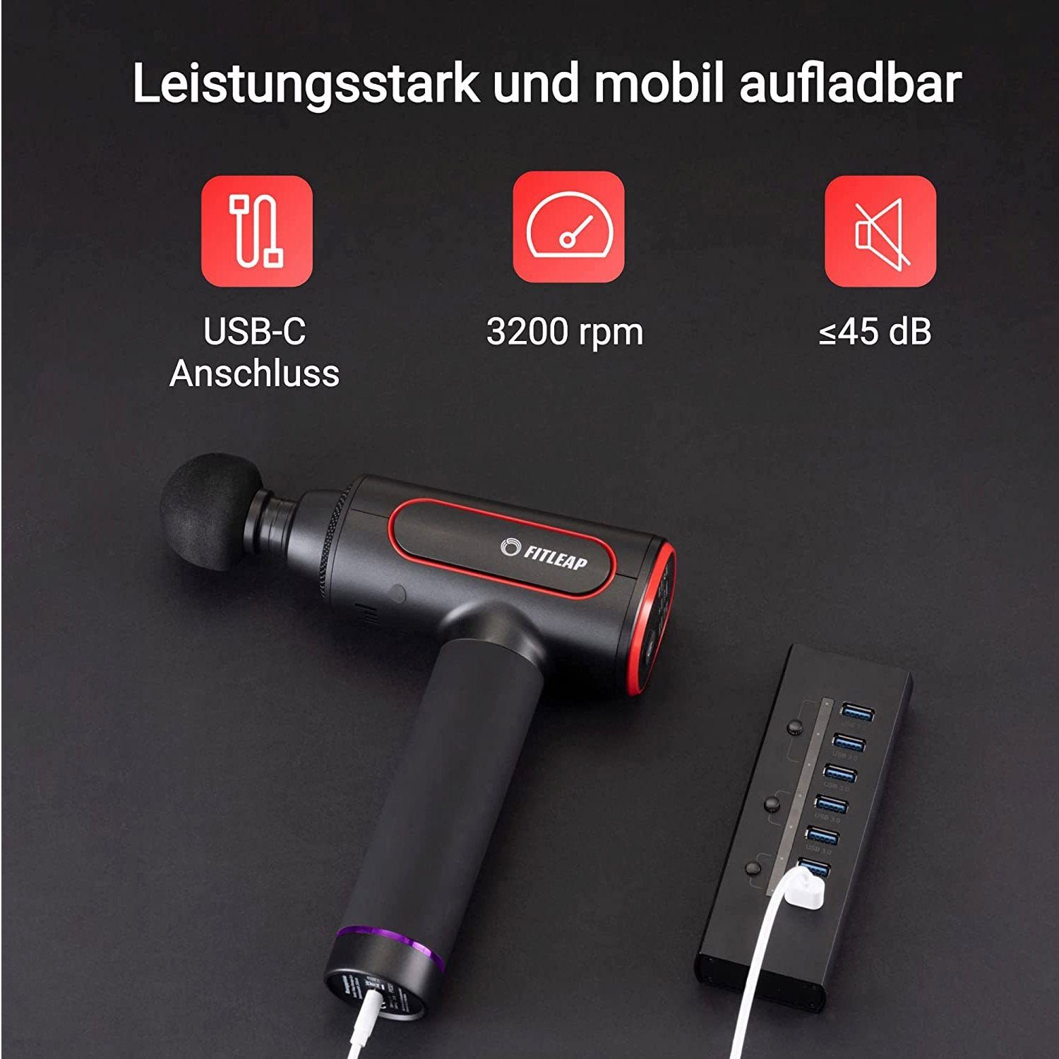 Fitleap Massagepistole Massage Gun Pro mit 6 Köpfen und 6 Modi, Muskel Massagegerät mit 3200…, Kraftvoll, Leise, Vielseitig