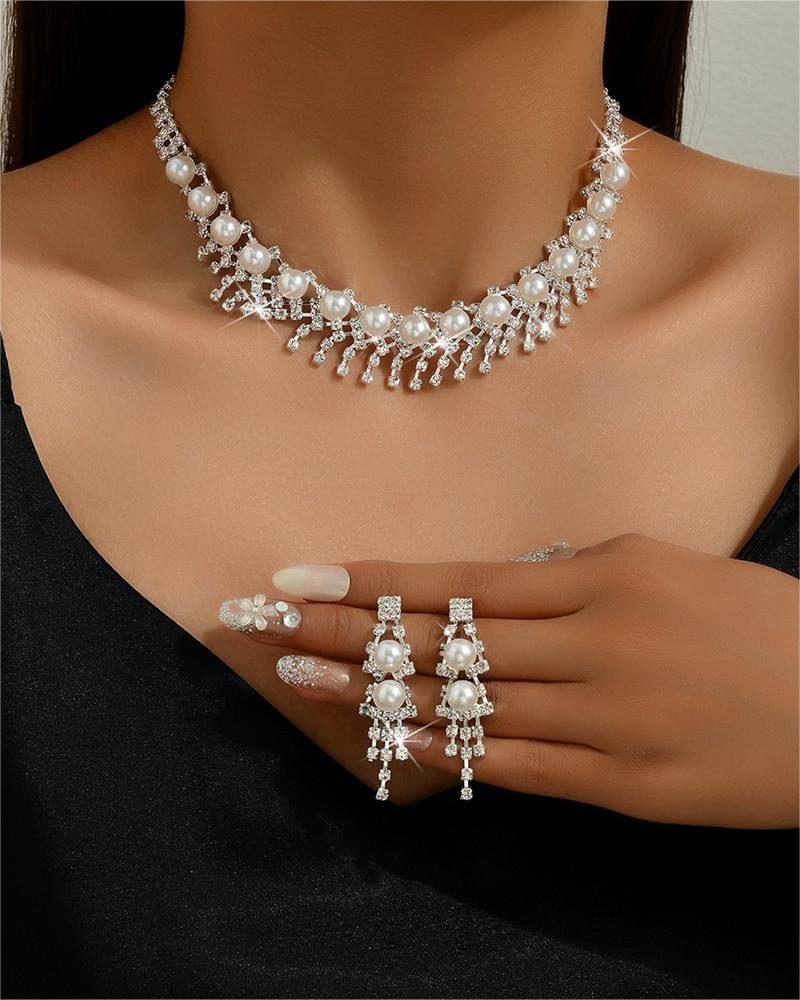 Rouemi Choker-Set Braut Zirkonia Halskette Set, Perlenkette Ohrringe  Armband Set von 3, Alter: Geeignet für Frauen und Mädchen der meisten  Altersgruppen