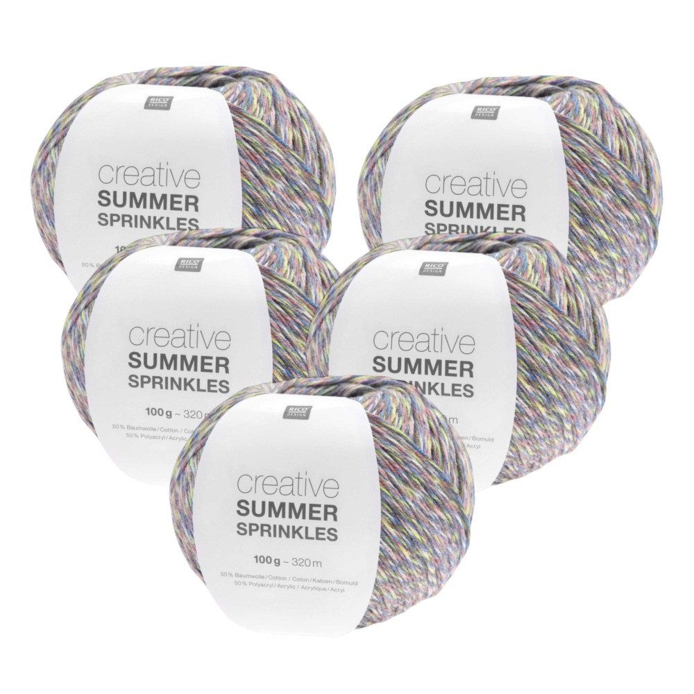 Rico Design 5 x RICO CREATIVE SUMMER SPRINKLES Häkelwolle, 320 m