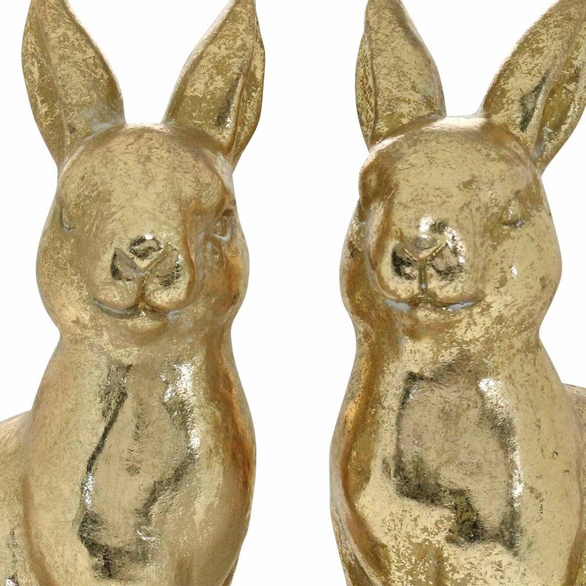 Florists Products Osterhase Goldene Deko Osterhasen sitzend, Antik-Look Osterdeko, 2 Stück