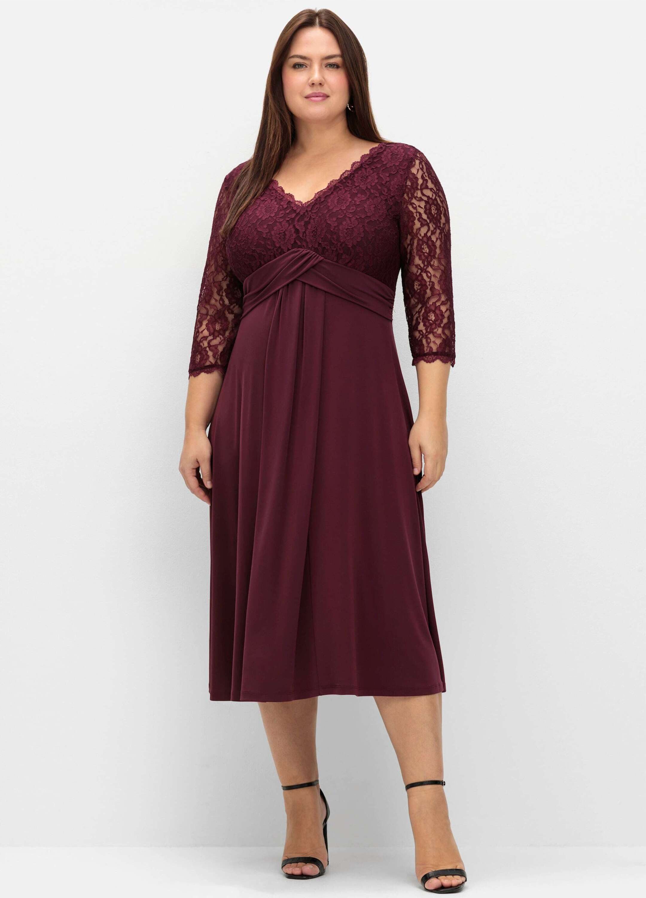 Sheego Etuikleid Abendkleid 3/4-Arm mit Oberteil aus floraler Spitze
