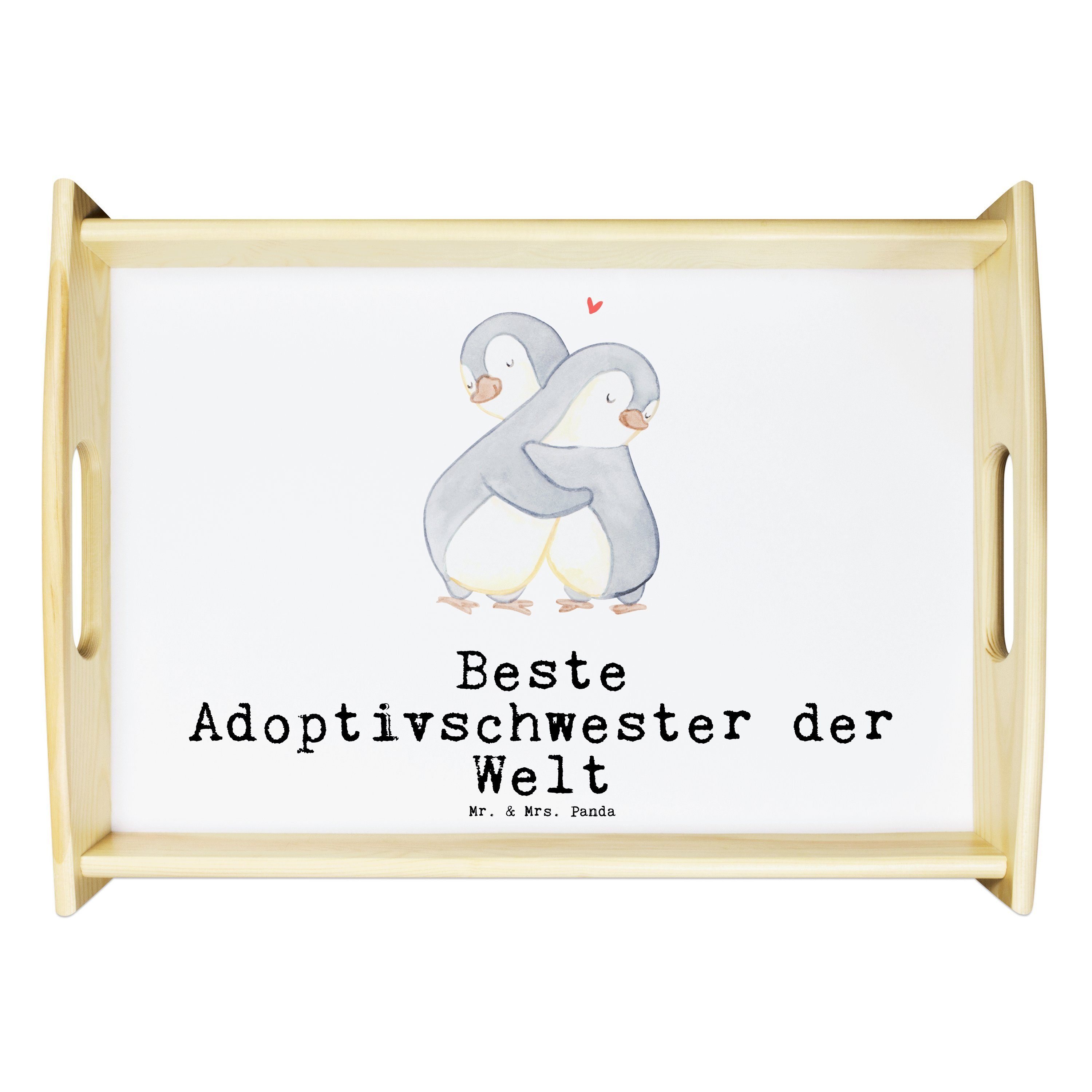 (1-tlg) Mr. Holztablet, lasiert, & Tablett Panda Echtholz Mrs. - Geschenk, Beste der Pinguin Adoptivschwester Weiß Welt -