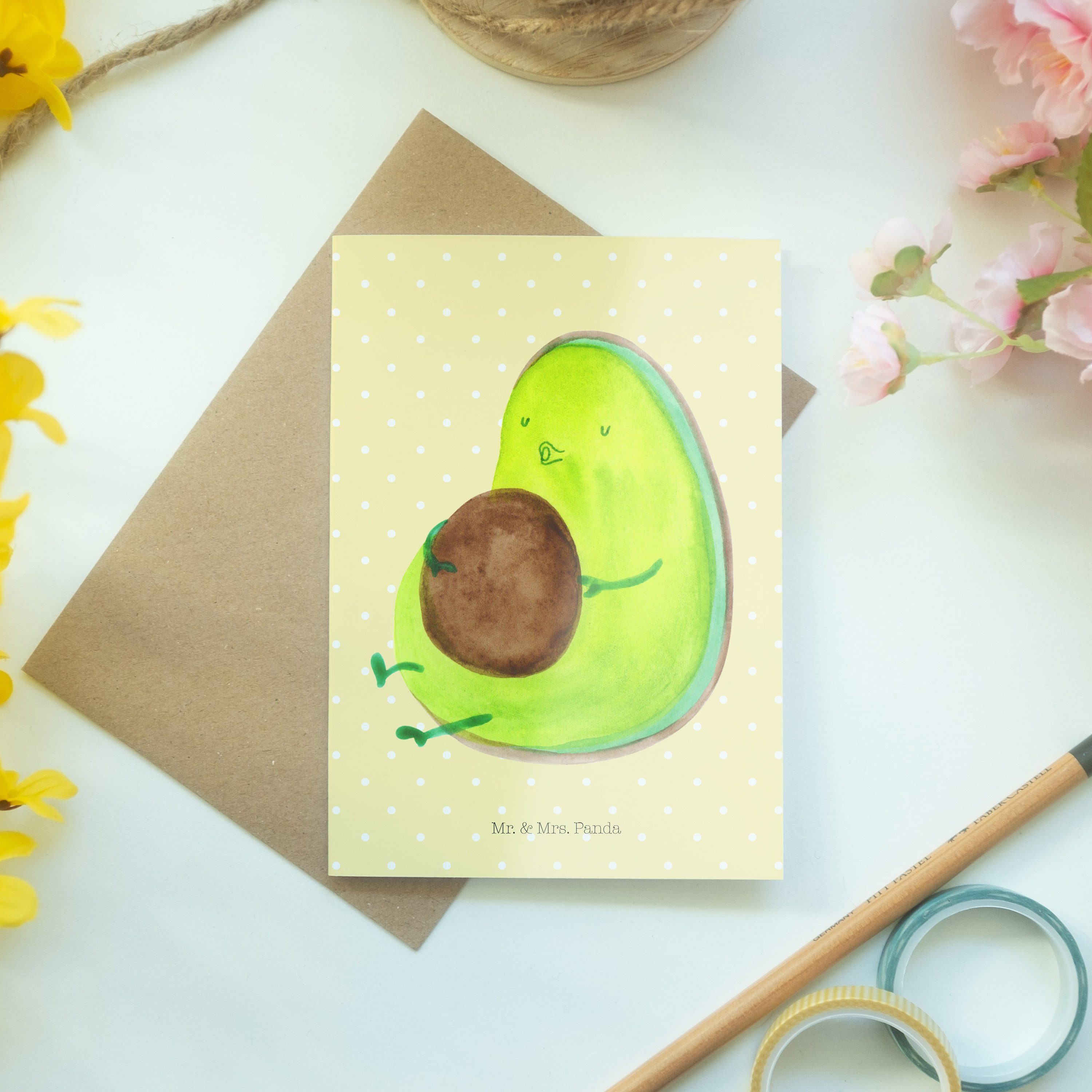 Avocado & Geschenk, Mrs. Gesund, Mr. - - Panda Grußkarte pfeift Ein Pastell Gelb Hochzeitskarte,