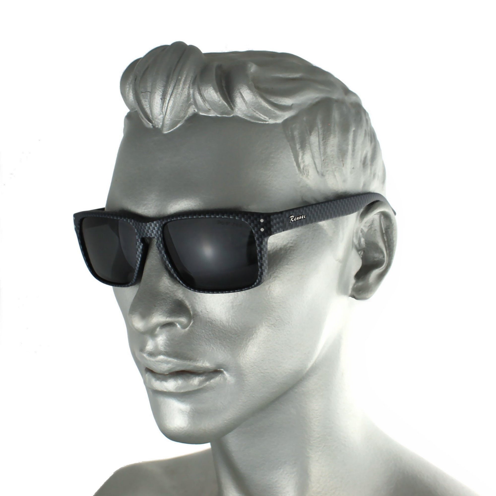 Rennec Sonnenbrille Herren Polarisiert Rechteckig Carbon Optik mit Hardcase Gläser UV400 Getönt oder Verspiegelt, Edelstahl Bügelgelenke 3in2