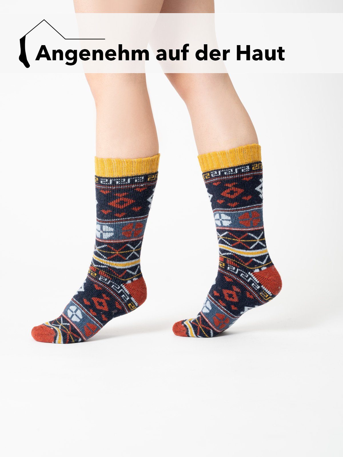 HomeOfSocks Norwegersocken Hygge Damen Dick Rost Wollsocken Pack Mit Wolle Bunten Und Und Herren 2er Fröhlich Druckarmer Zehennaht mit Norweger Socken Für Mustern Dicke