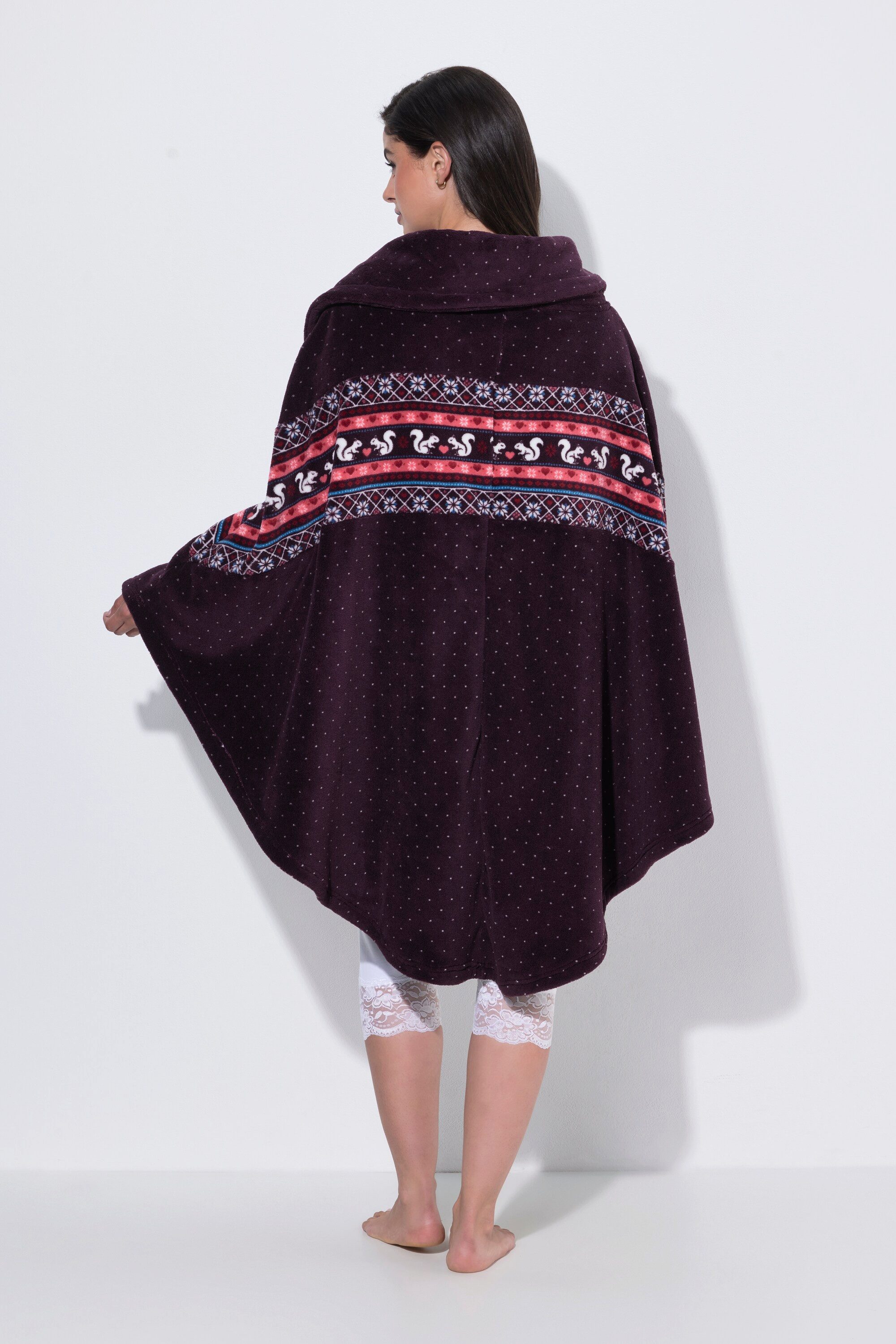 Ulla Popken Poncho Homewear-Poncho Plüsch Norwegermuster Kragen – Bild 3 von 4