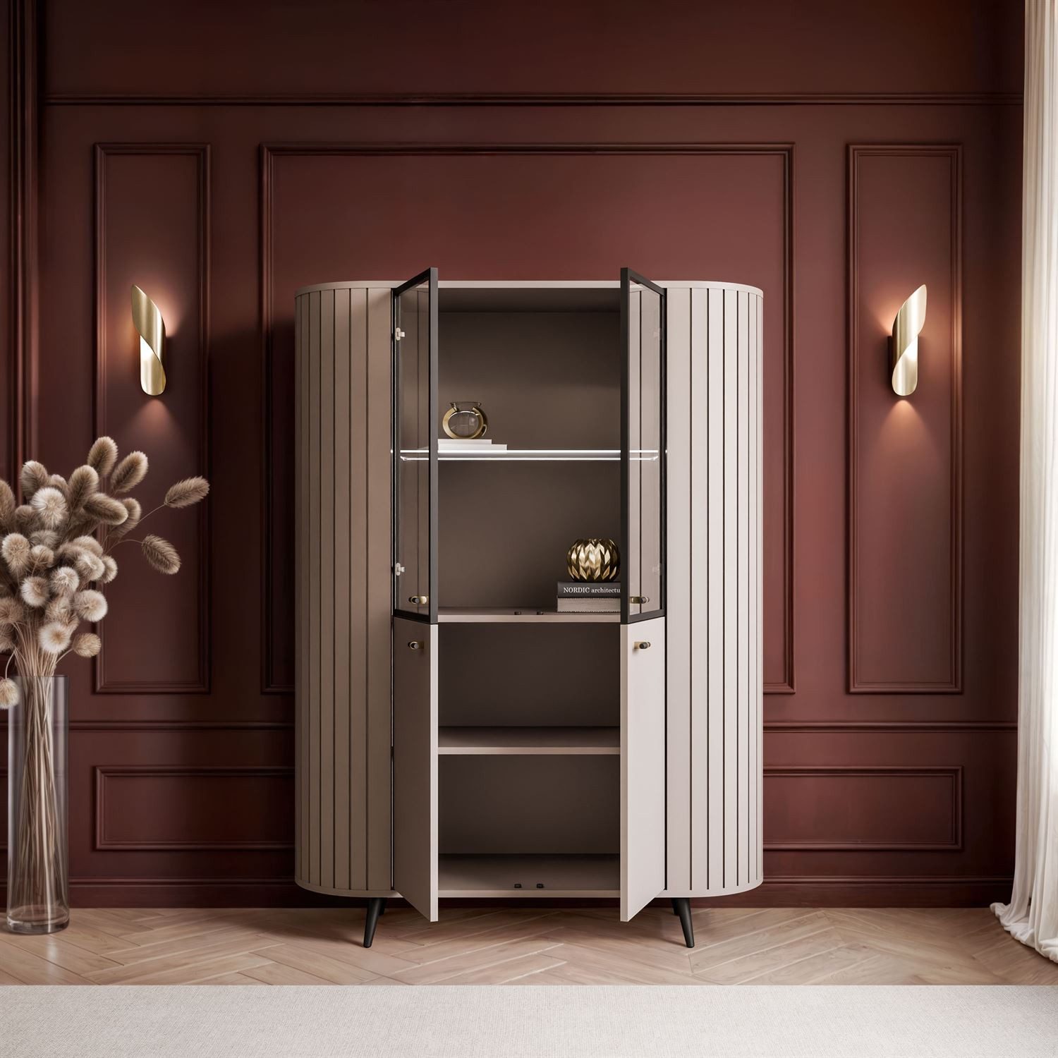 Lookway Standvitrine ELODIE II Vitrine mit Glastüren und LED-Beleuchtung