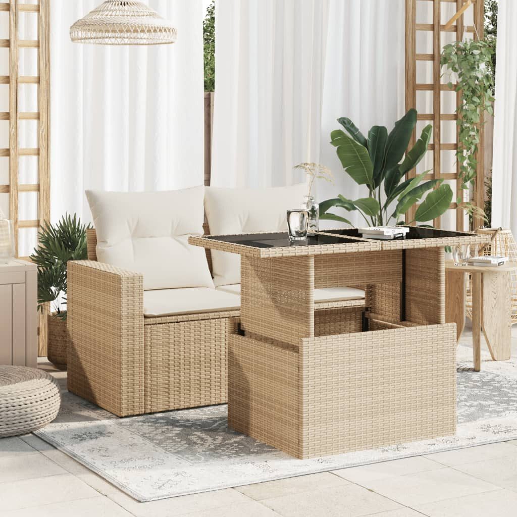 vidaXL Gartentisch Gartentisch mit Glasplatte Beige günstig online kaufen