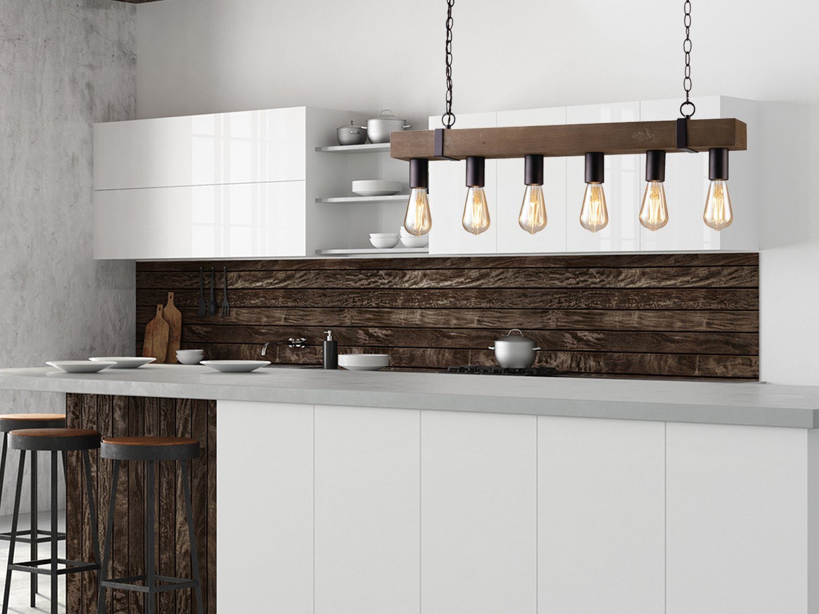 Holzbalken LED rustikale Balkenlampe, LUCE über hängend Esstisch mit Holz-lampe LED wechselbar, Pendelleuchte, Design warmweiß,