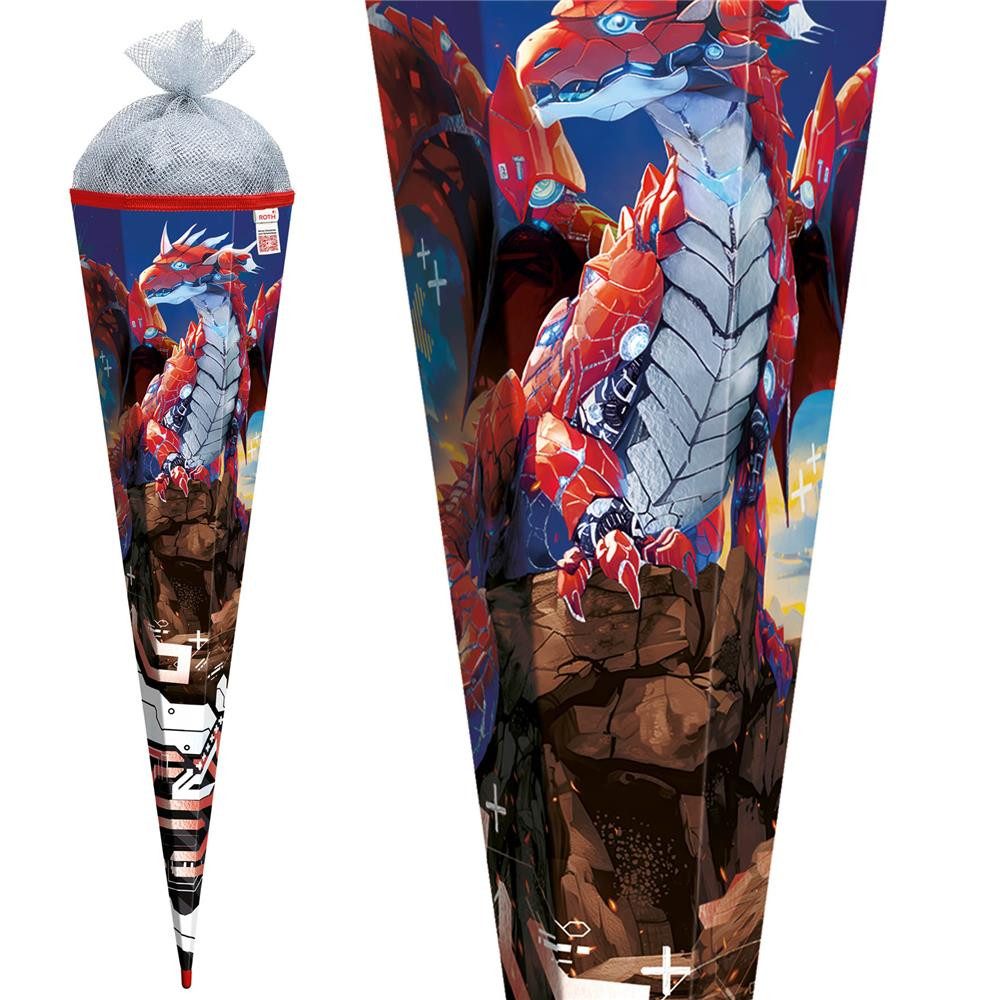 Roth Schultüte Robo Drache, 85 cm, eckig, 6-eckig, Tüllverschluss, Roth-Spitze