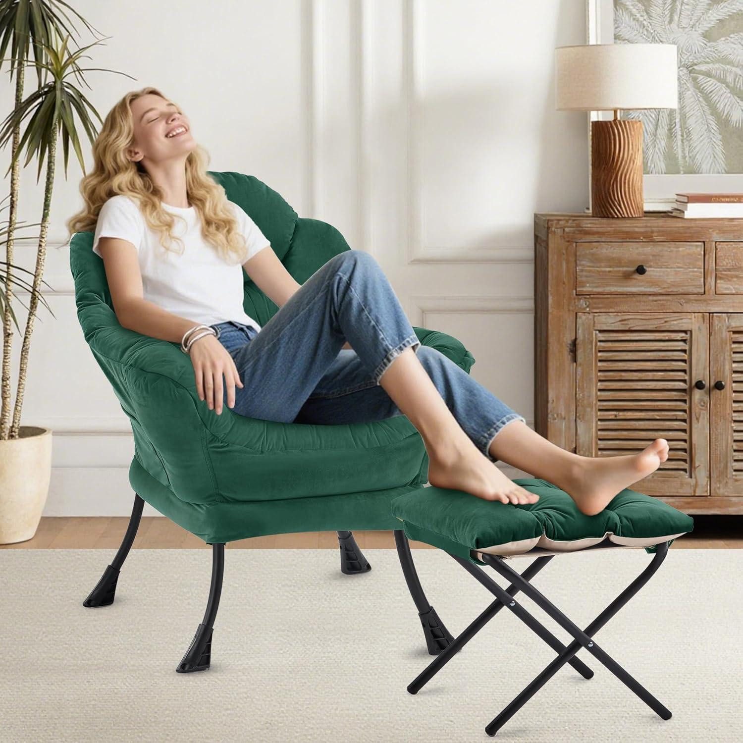 LuxusKollektion Ohrensessel Sessel Ottomane Ohrensessel Relaxsessel Seitentasche Grün