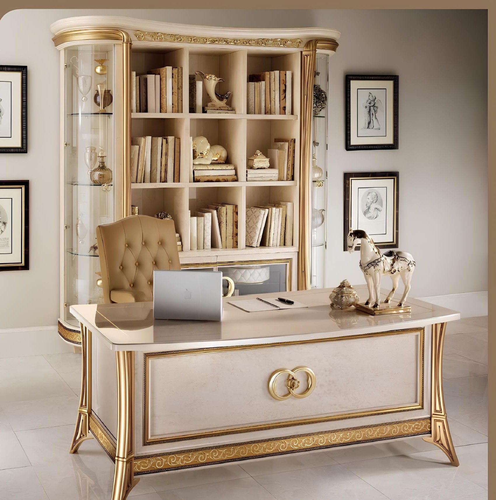 Xlmoebel Bücherregal XXL Vitrine im Barock Rokoko Stil – Designer Möbel antik, Made in Europa