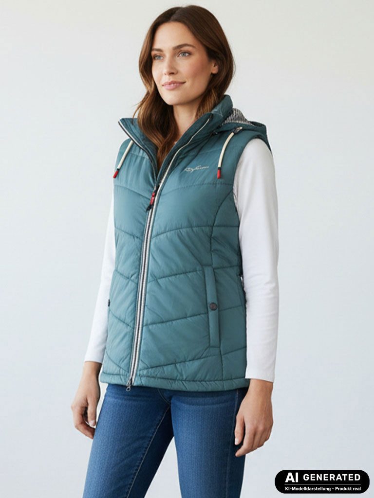 Dry Fashion Steppweste Rügen Damen Weste gesteppt Kapuze - Outdoor Damenweste Windabweisend Kapuze verstellbar & abnehmbar, 2-Wege-Reißverschluss, Seitentaschen