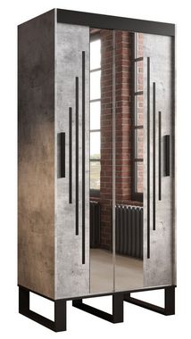 Feldmann-Wohnen Schiebetürenschrank Loft (Loft, 1-St) Breite wählbar beton / schwarz mit Zierleisten, Spiegel und Schubladen