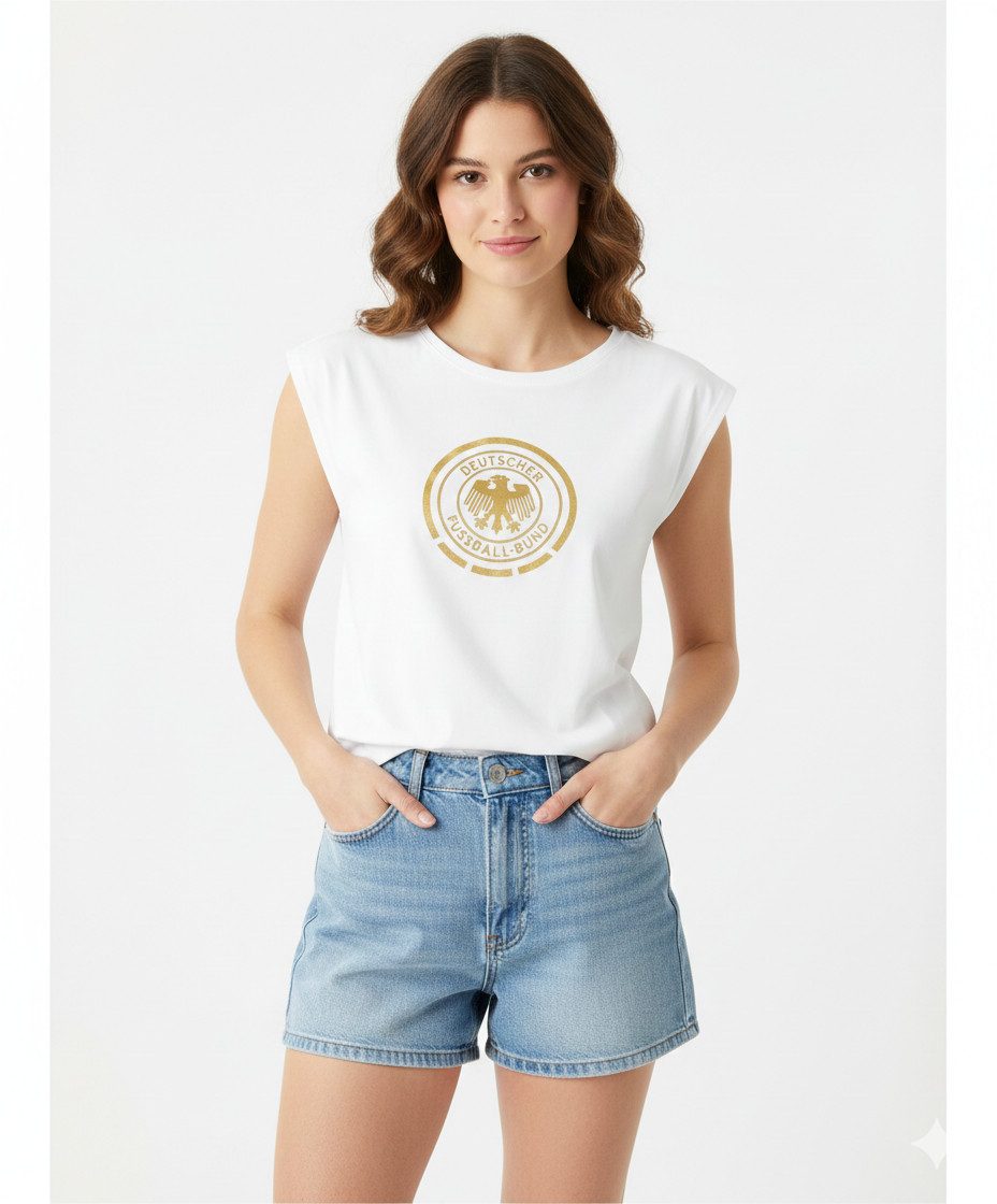 Kaiser24 T-Shirt Damen Fan-Shirt Deutschland weiß-gold ärmellos, DFB Lizenz, WM 2026
