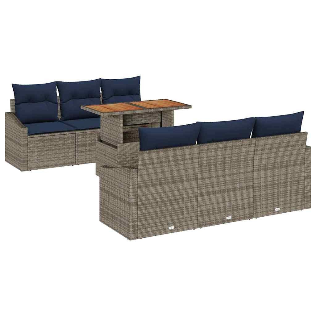 vidaXL Gartenlounge-Set Garten-Sofa-Set mit Speicher 7 pcs Grau Poly Rattan, (7-tlg)