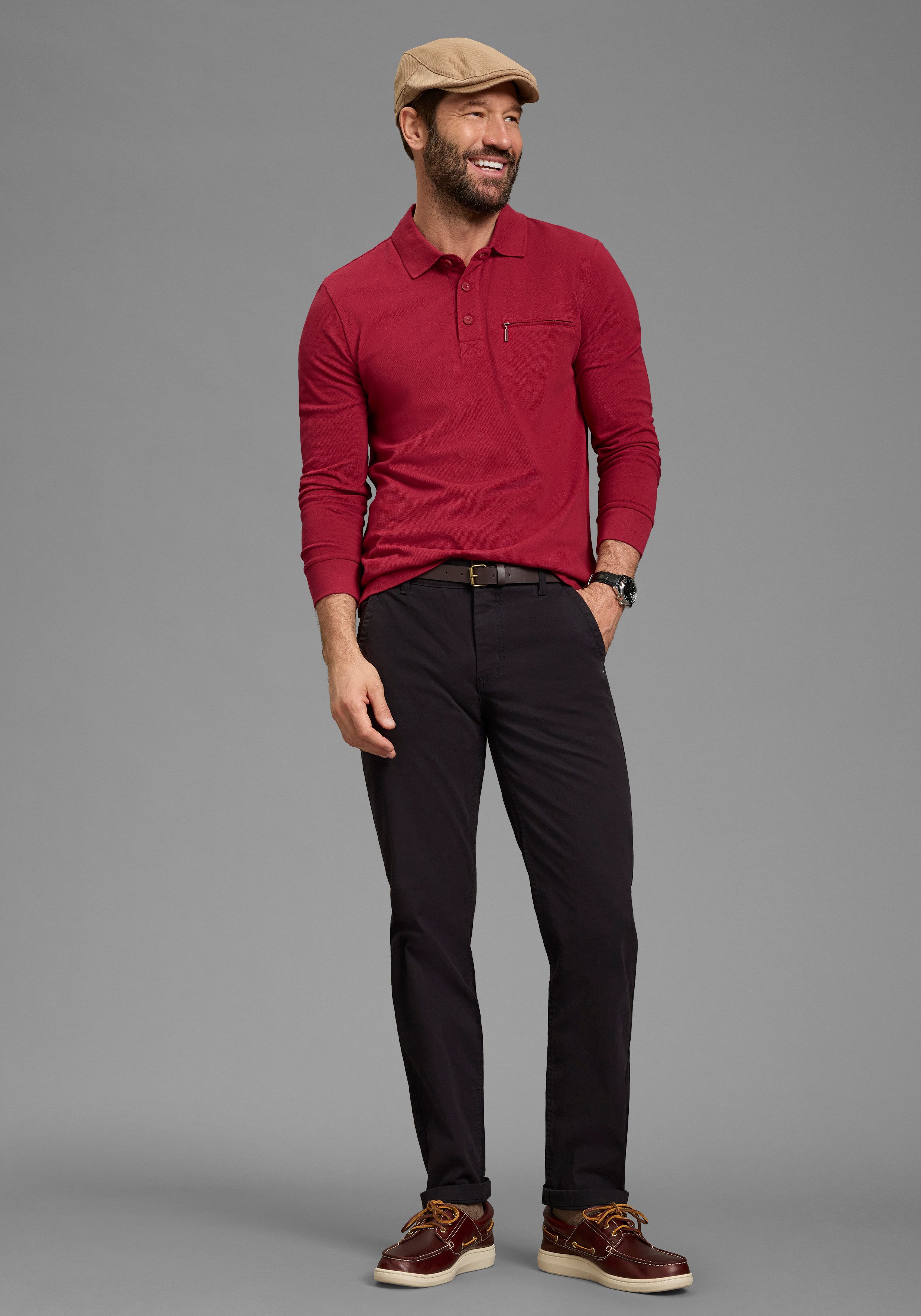 Man's World Langarm-Poloshirt schmale Passform, Langarm, mit Reißverschlusstasche – Bild 4 von 5