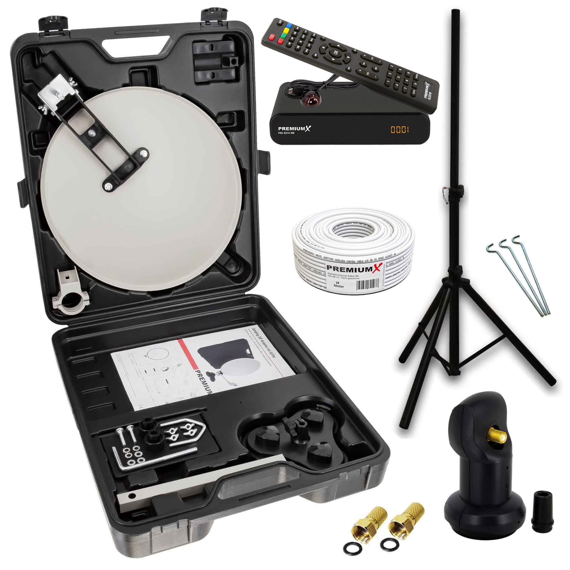 PremiumX Camping SAT Anlage TV Receiver LNB Kabel Stecker im Koffer Stativ SAT-Antenne