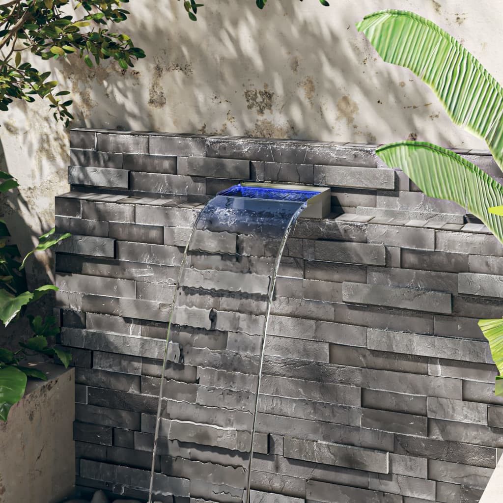 vidaXL Wasserfall Wasserfall-Element mit RGB LEDs Edelstahl 30 cm