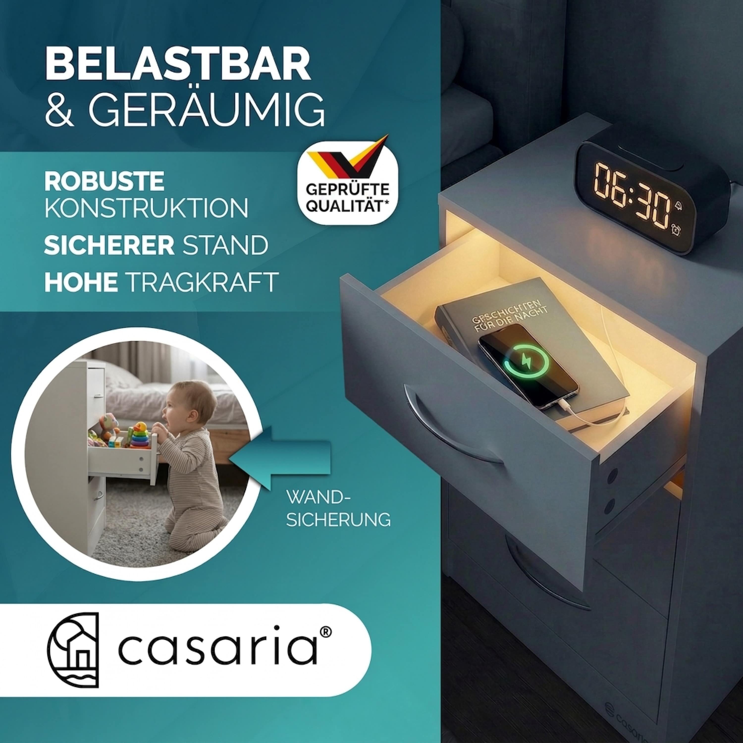 Casaria Nachttisch Eloise (2-St), CASARIA® 2x Nachttisch Eloise weiß LED