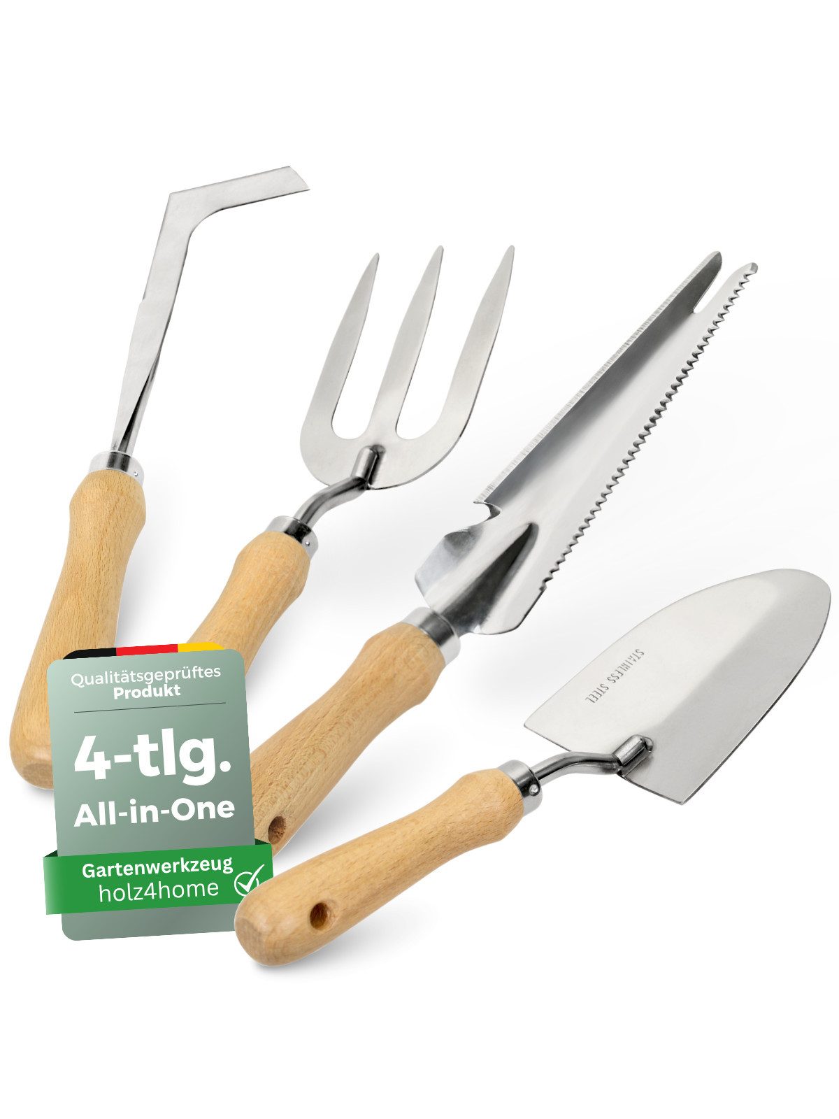 Gartenpflege-Set Gartenwerkzeug Set 4-tlg. I Gartengeräte Unkrautstecher I Holzgriff