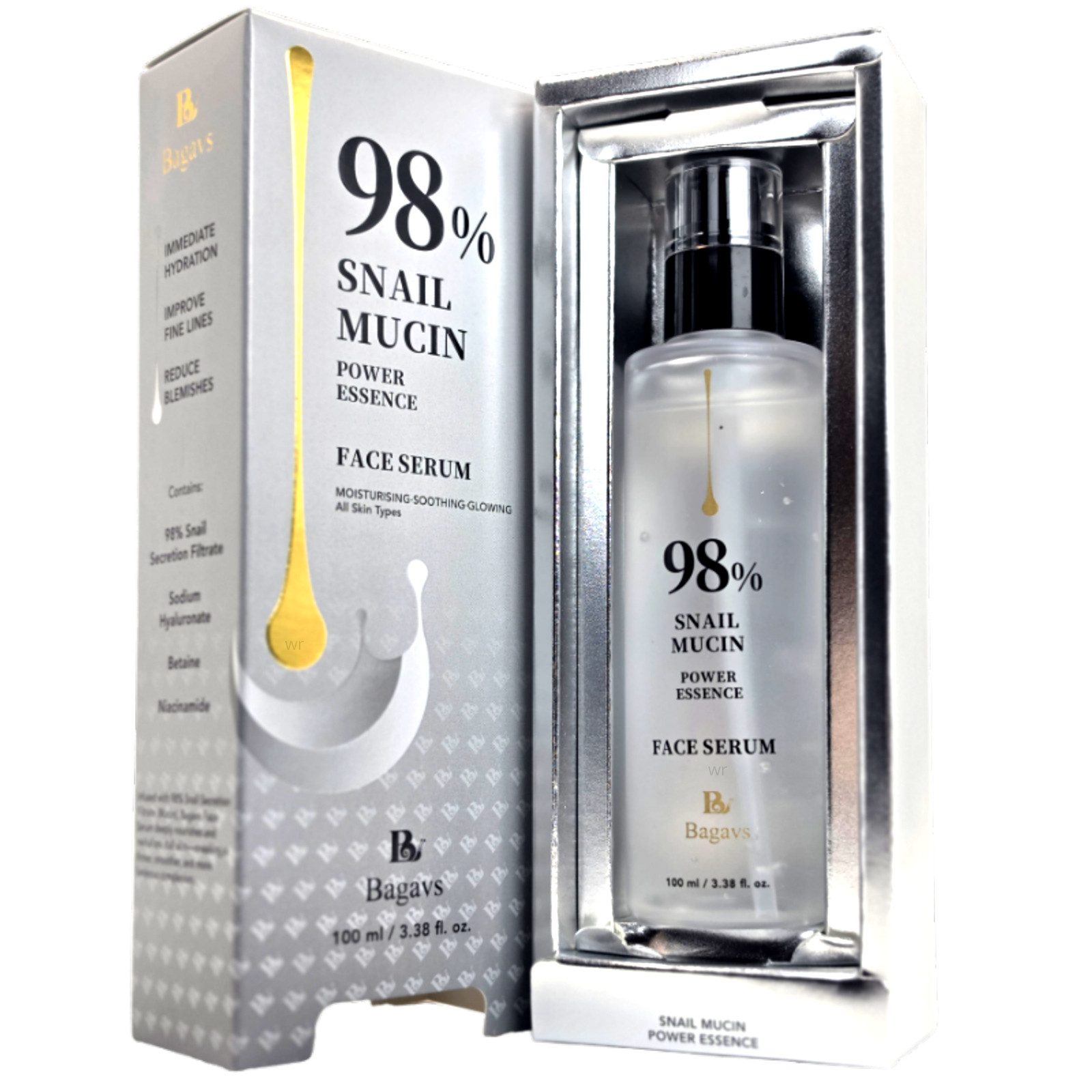 NOBRAND® Tagescreme Bagavs 98% Snail Mucin, Feuchtigkeitsserum mit Niacinamid & Hyaluron