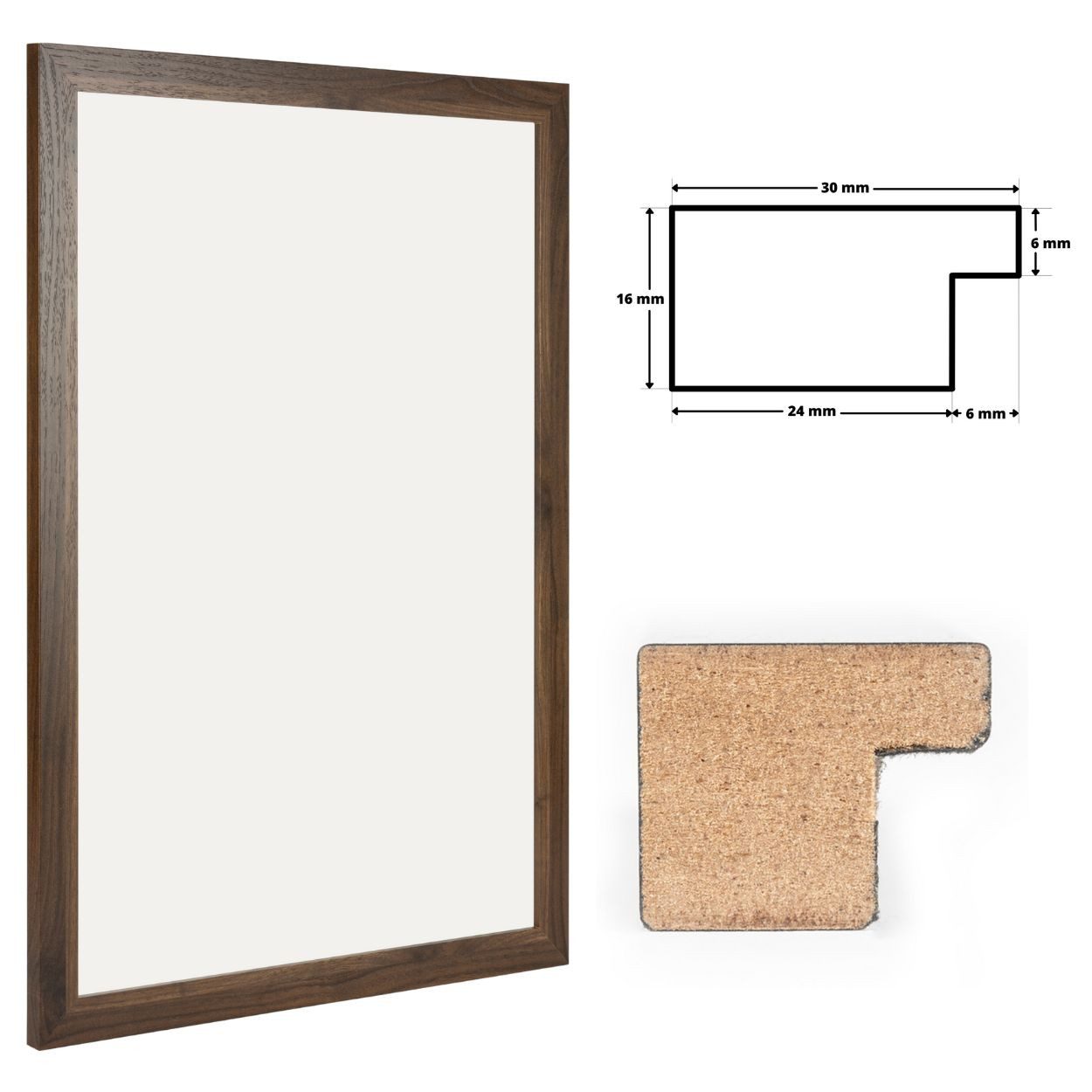 Clamaro Bilderrahmen, Bilderrahmen Nussbaum CLAMARO Collage nach Maß Holz Modern 30mm