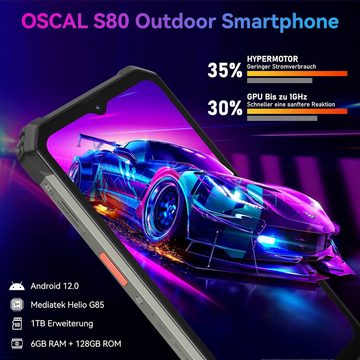 OSCAL Blackview S80 (2023) Dual SIM, 33W Schnellladen, 13.000mAh, 10GB RAM Handy (6.58 Zoll, 128 GB Speicherplatz, mit SD-Karte erweiterbar bis 1TB - Sony IMX362 Triplekamera 12MP+8MP+0.3 MP Kamera, FHD+, 4G Outdoor Smartphone NFC/OTG/GPS, Baustellenhandy, Rugged Phone)