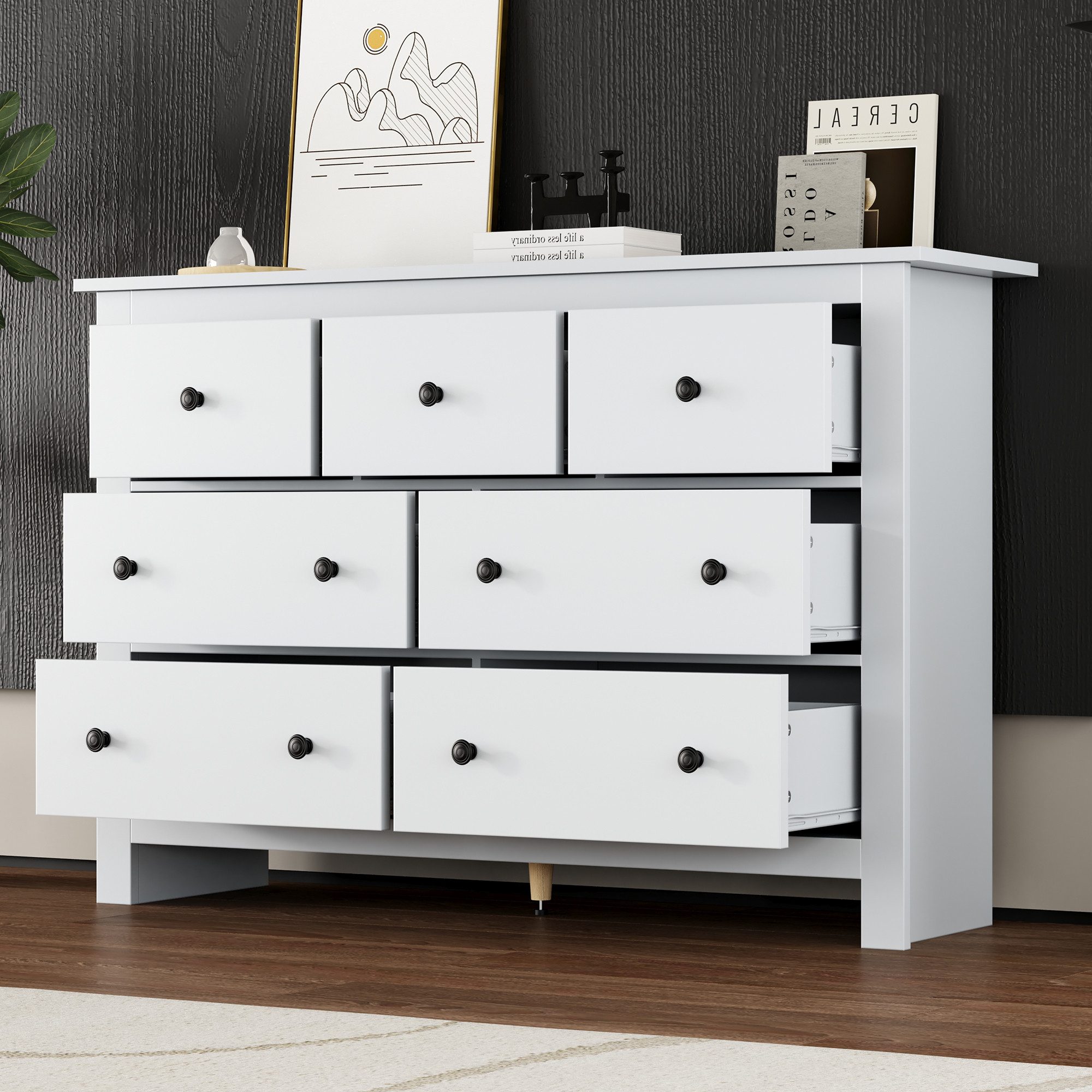 KLAM HOME Kommode Sideboard Küchenschrank Beistellschrank Aufbewahrungsschrank, Anrichte Standschrank für Wohnzimmer – Bild 3 von 5