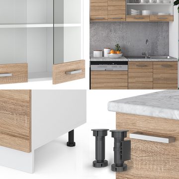 Livinity® Küchenzeile R-Line, Sonoma/Weiß, 300 cm, AP Anthrazit