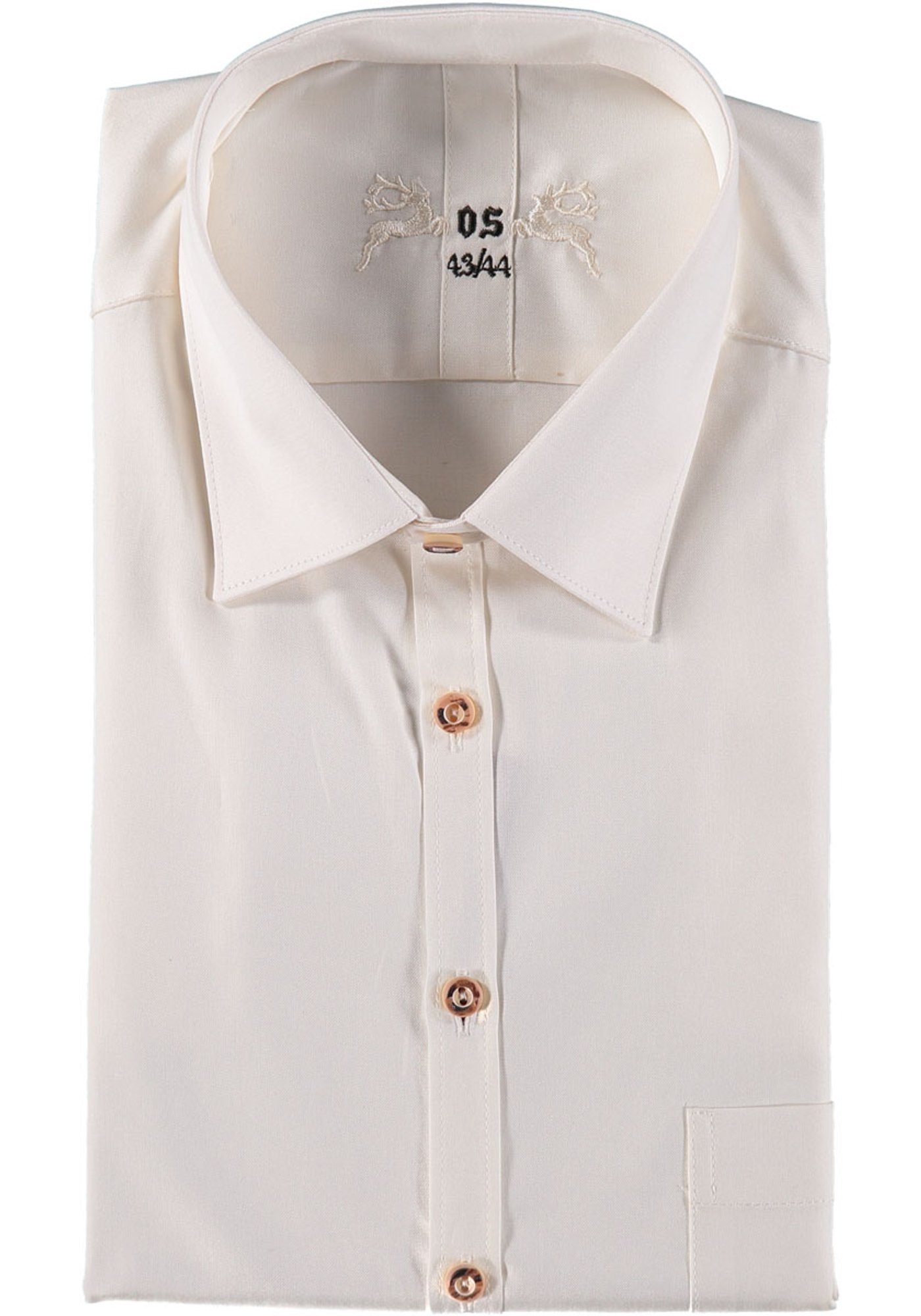 OS-Trachten Trachtenhemd Addoya Herren Langarmhemd mit aufgesetzter Brusttasche ecrue