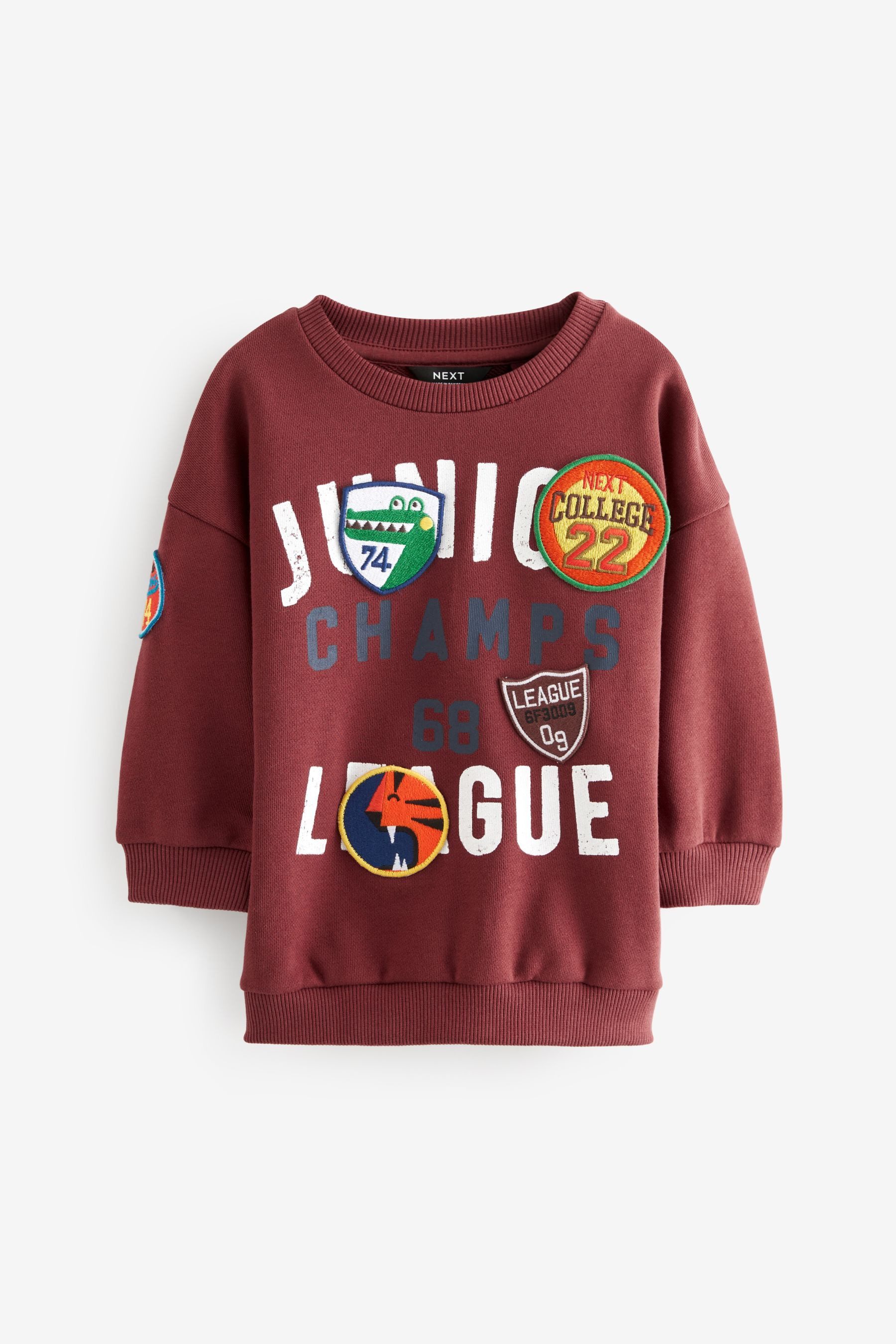 Sweatshirt Rundhals-Sweatshirt im College-Stil mit Aufnähern