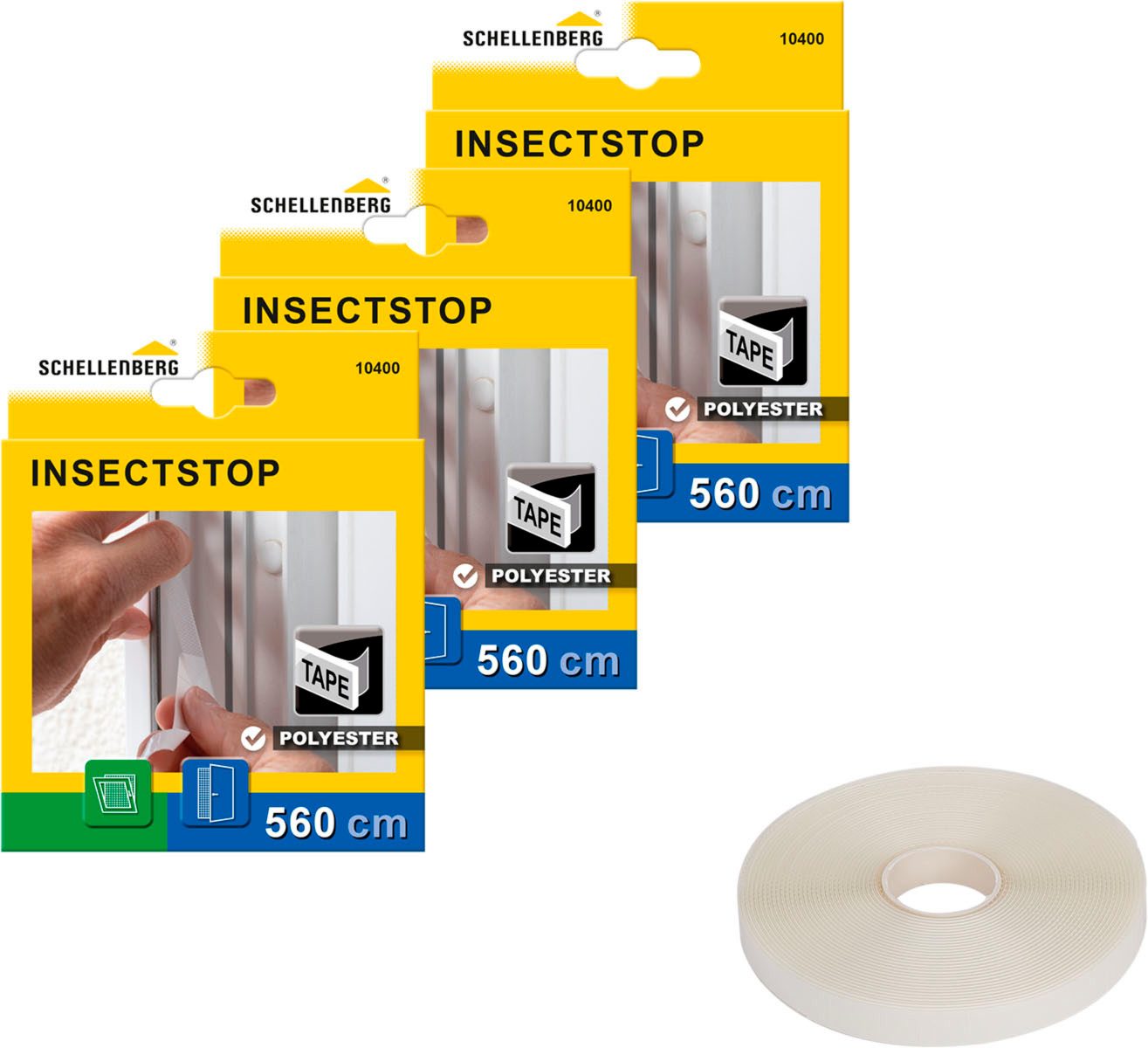SCHELLENBERG Klett-Klebeband Insektenschutzzubehör, Befestigungsband für Polyester-Fliegengitter (Packung, 3-St) semi-transparent, 5,6 m, in unterschiedlichen Sets erhältlich
