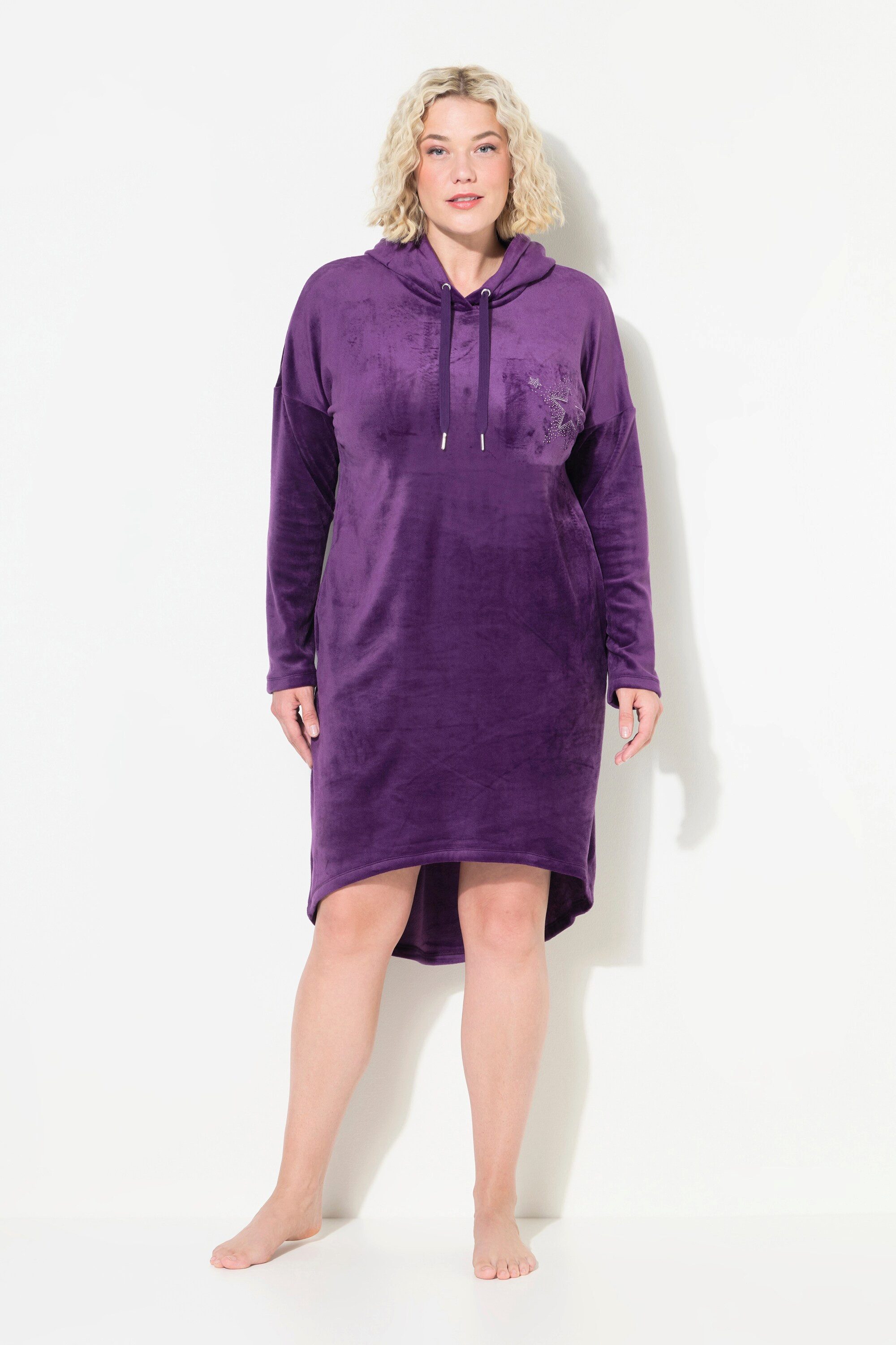Jerseykleid Loungewear-Nickikleid Kapuze Langarm recycelt
