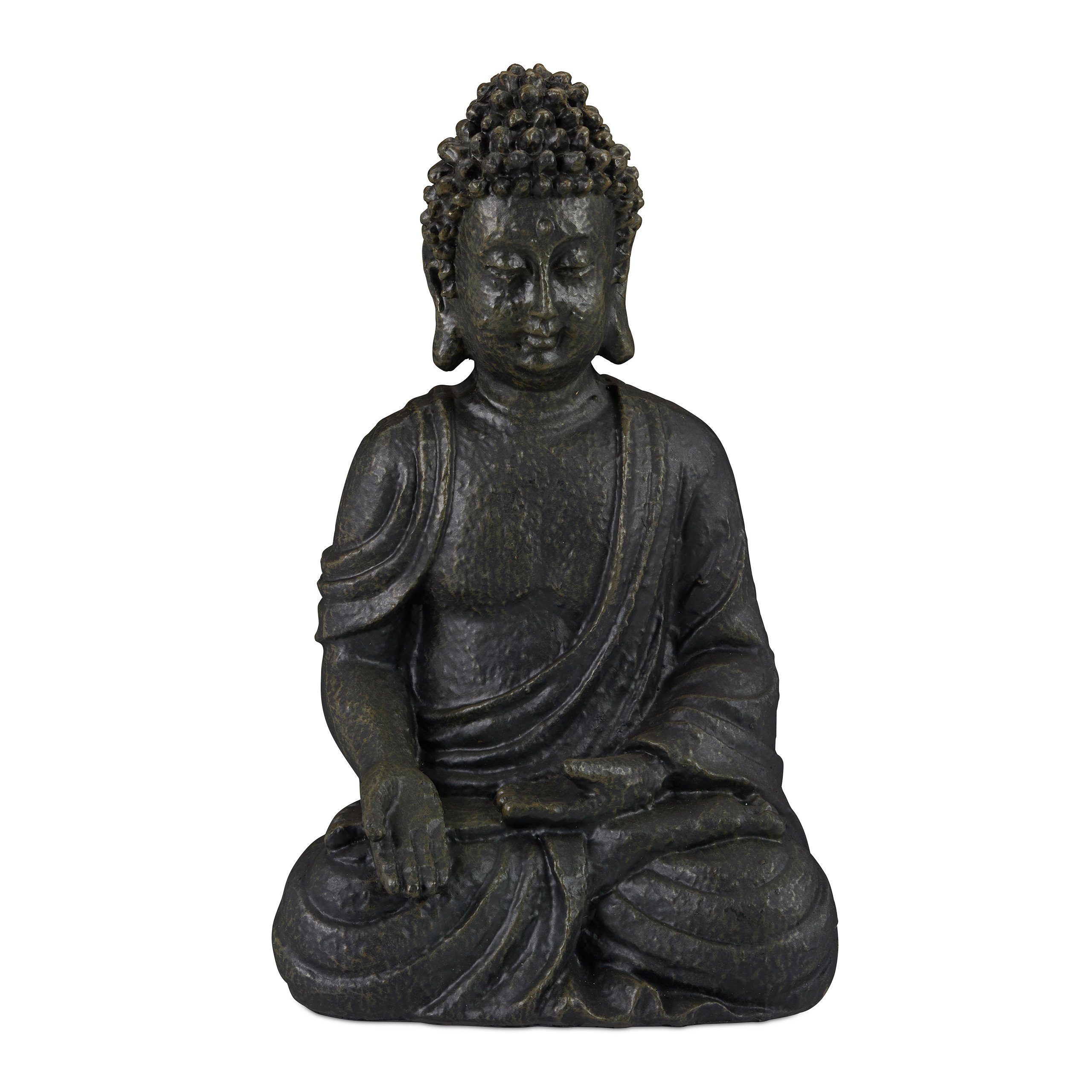 relaxdays Buddhafigur Buddha Figur sitzend 30 cm, Dunkelgrau Anthrazit