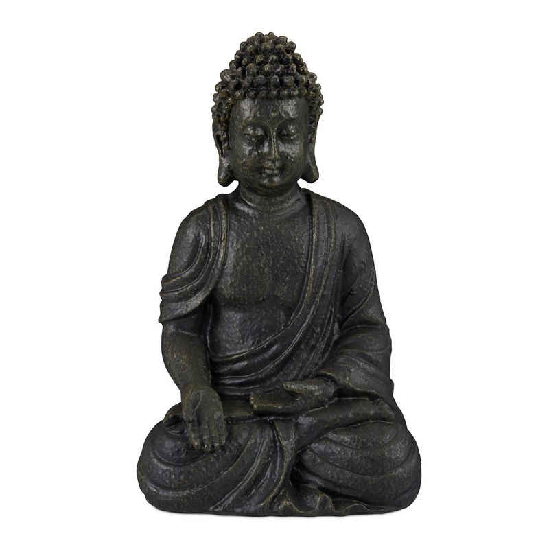relaxdays Buddhafigur Buddha Figur sitzend 30 cm, Dunkelgrau