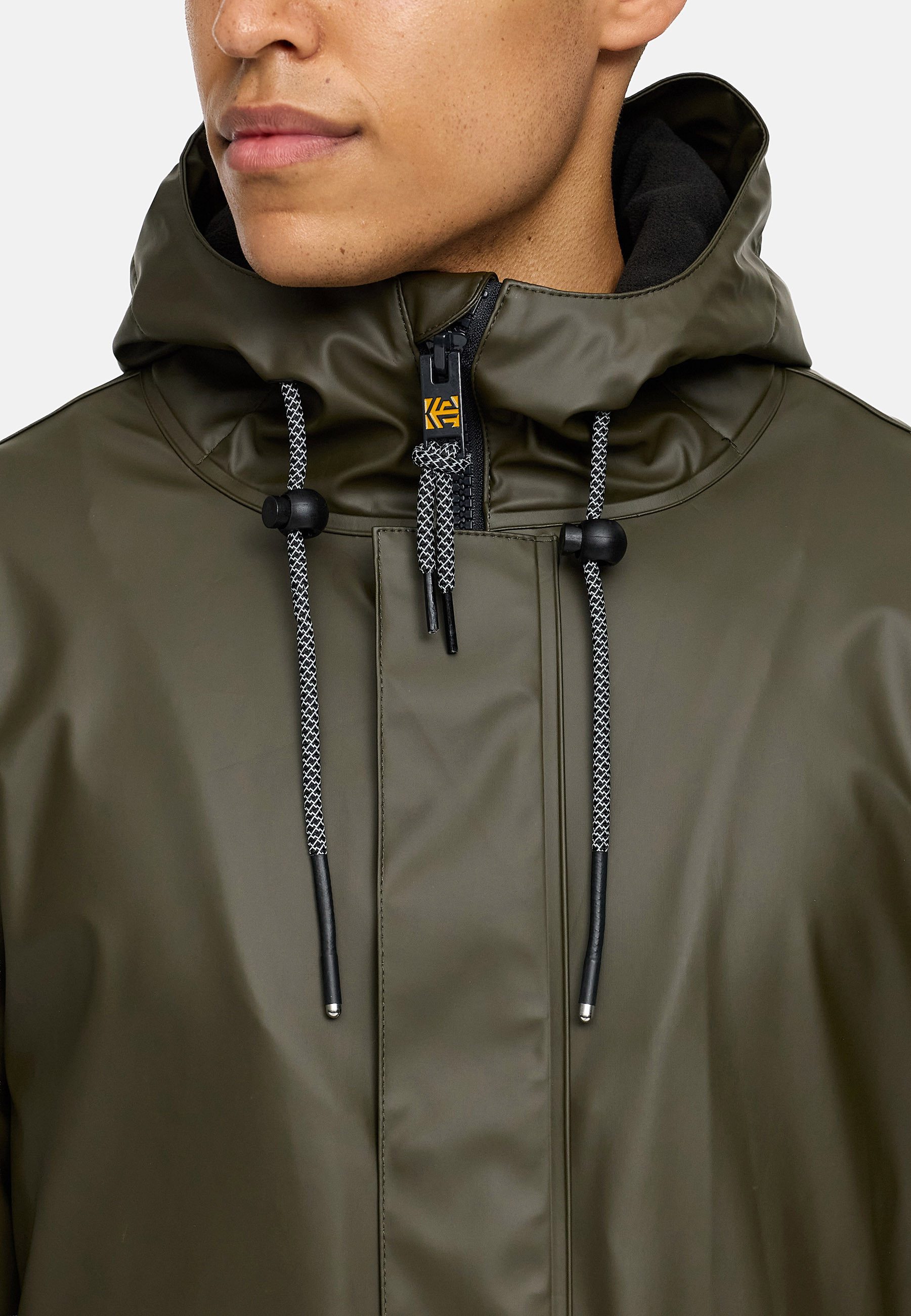 INDICODE Regenmantel Herren INTommy Nässeschutz Herrenjacke mit Kapuze und vielen funktionalen Taschen – Bild 5 von 5