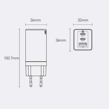 Baseus Ladegerät 65 W, Power Delivery mit GaN Tech, USB-Ladegerät m Notebook-Netzteil (Stecker:, Ausgangsleistung: 100 W)