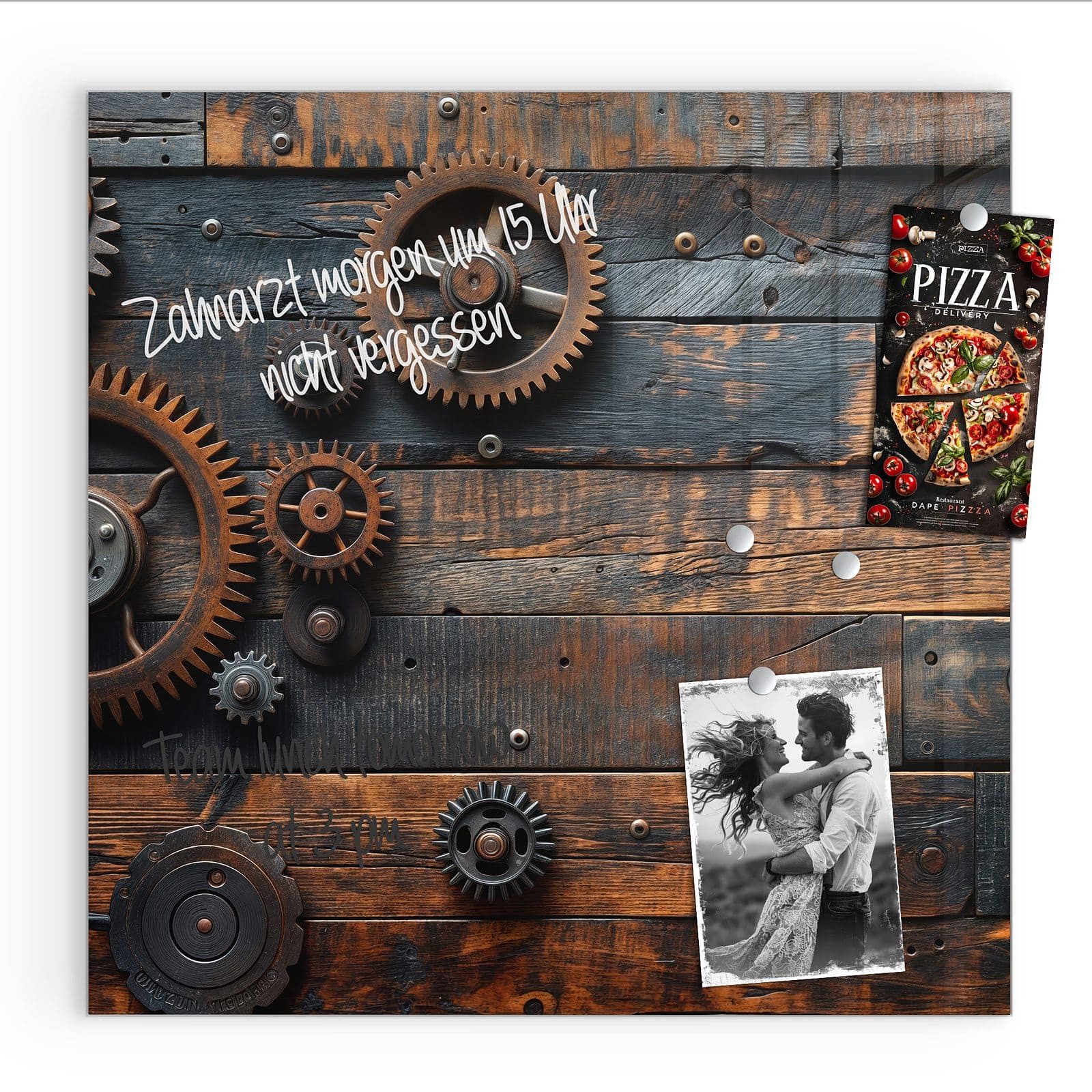 Primedeco Magnettafel Glas Holz und Zahnräder Pinnwand Whiteboard beschreib günstig online kaufen