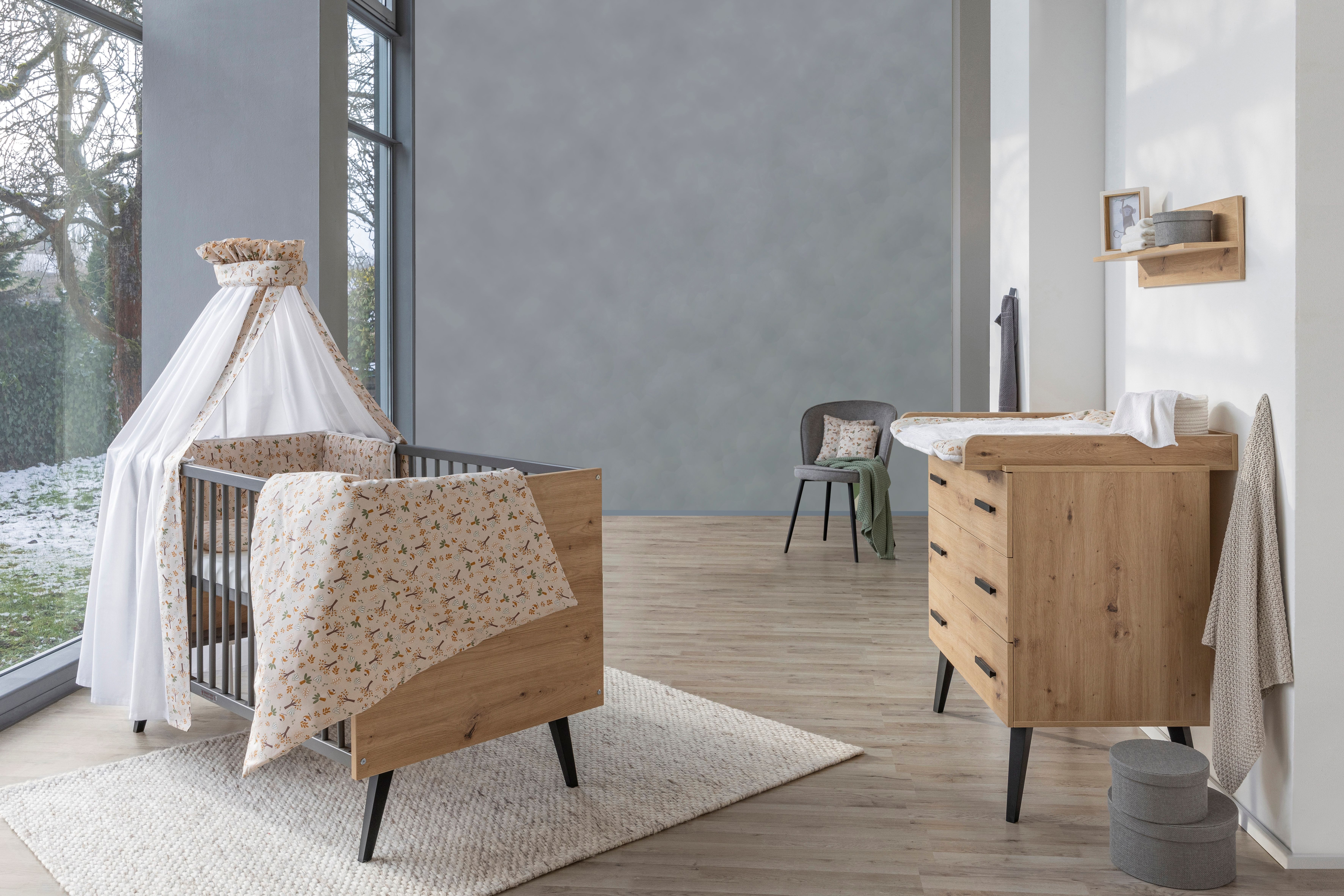 Schardt Babymöbel-Set Schardt 2-tlg Sparset Morris Oak (Bett, Umbauseiten, Wickelkommode), (Spar-Set, Kombikinderbett, Umbauseiten, Wickelkommode mit Wickelaufsatz), Wickelhöhe 94 cm