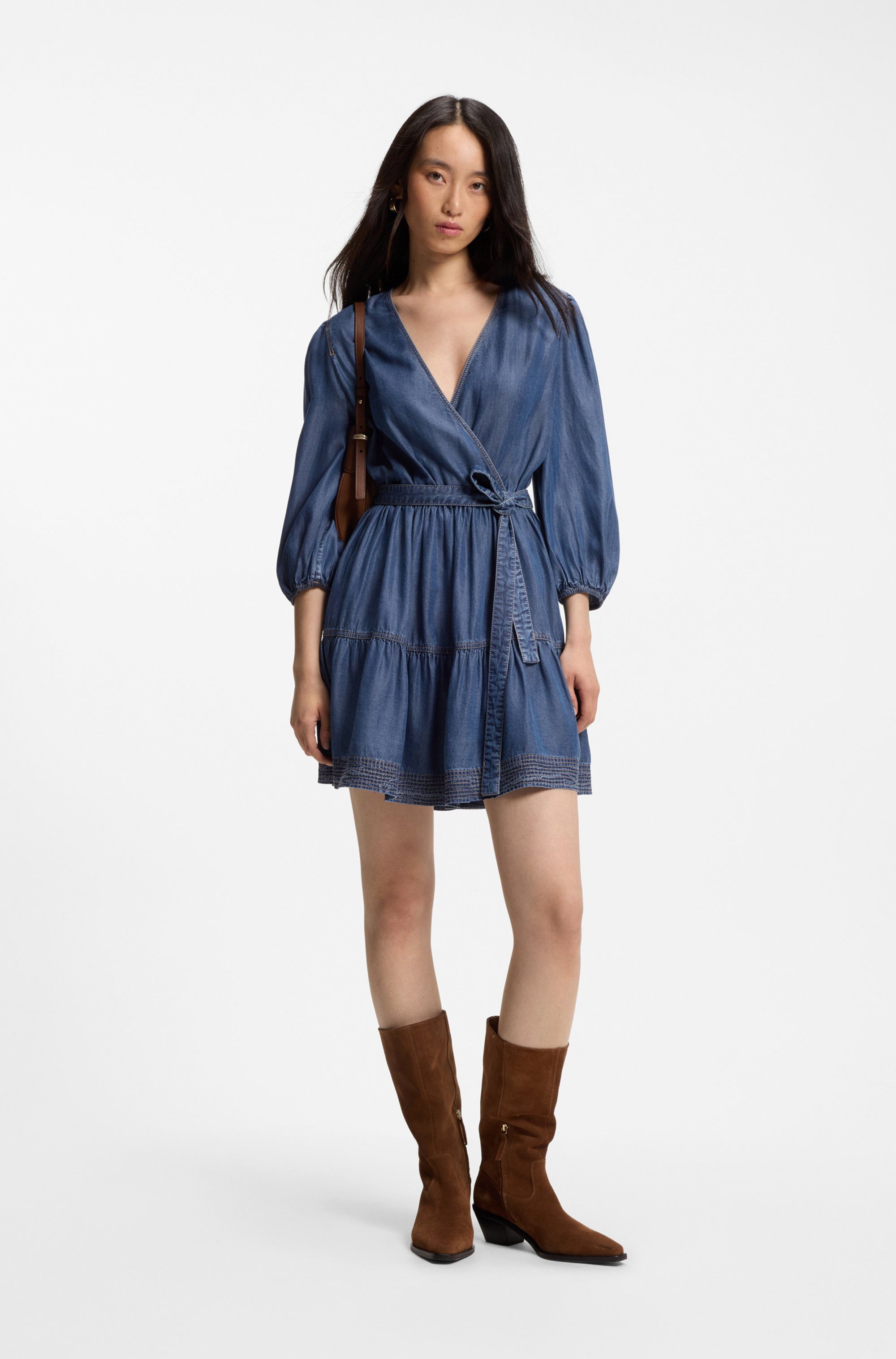 BOSS ORANGE Wickelkleid Dardy Premium Damenmode im Denim-Look, Bindegürtel – Bild 4 von 5