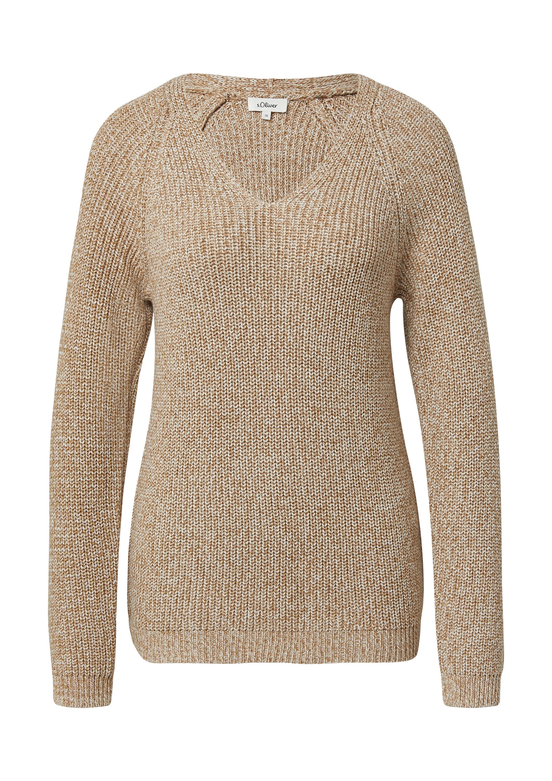 s.Oliver Longpullover Strickpullover Strickpullover mit V-Ausschnitt und Raglanärmeln