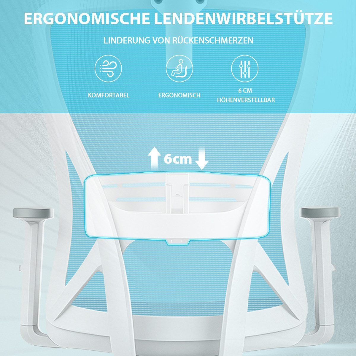 Durrafy Bürostuhl 200kg Ergonomischer Bürostuhl-Verstellbare Lordosenstütze (Verstellbare Lendenwirbelstutze + Kopfstutze + hohenverstelbare Armlehnen),bis zu 1 – Bild 5 von 5