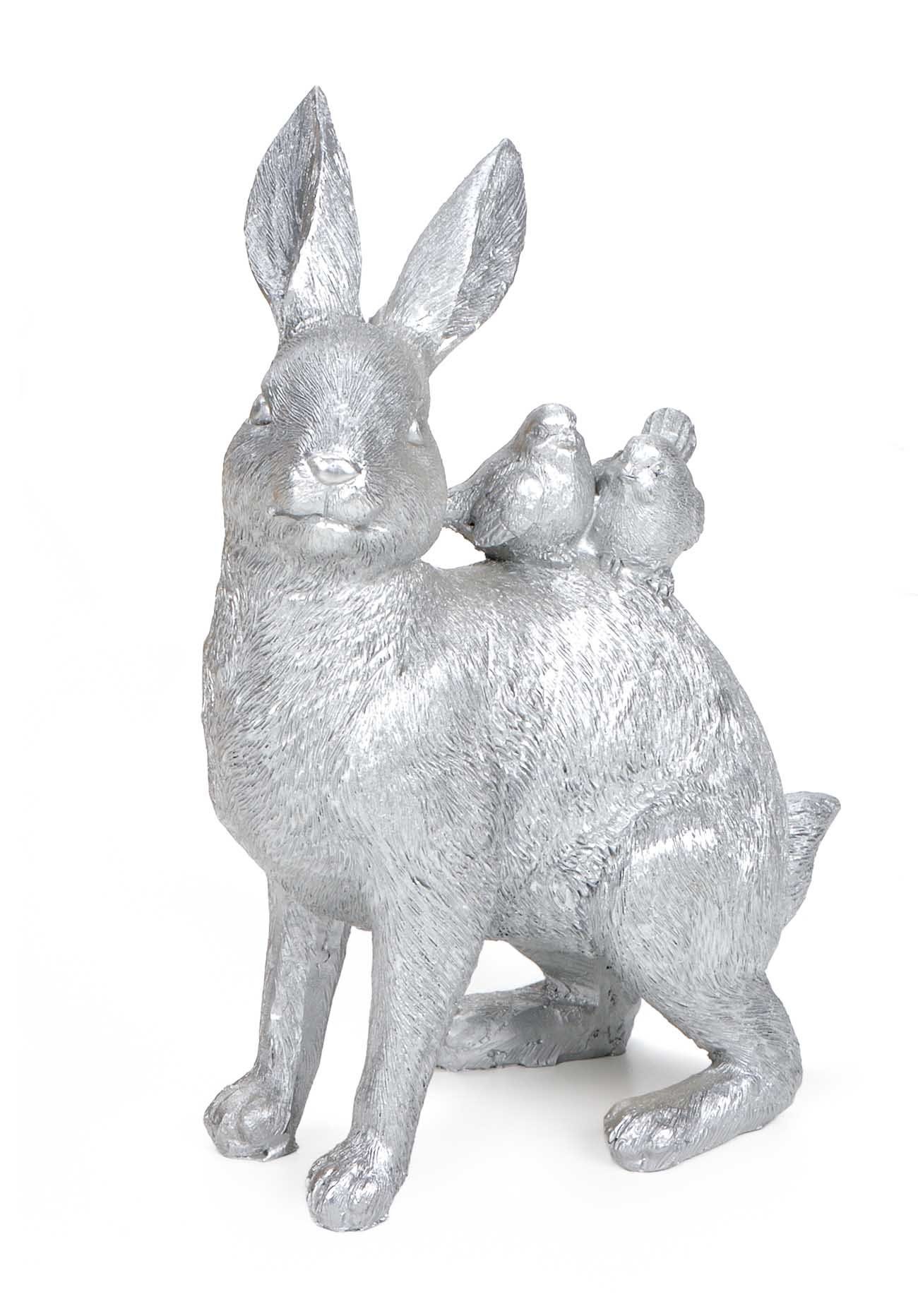 Bubble-Store Osterhase Figur (Oster Deko Figur), Osterhase mit 2 Vögelchen auf dem Rücken