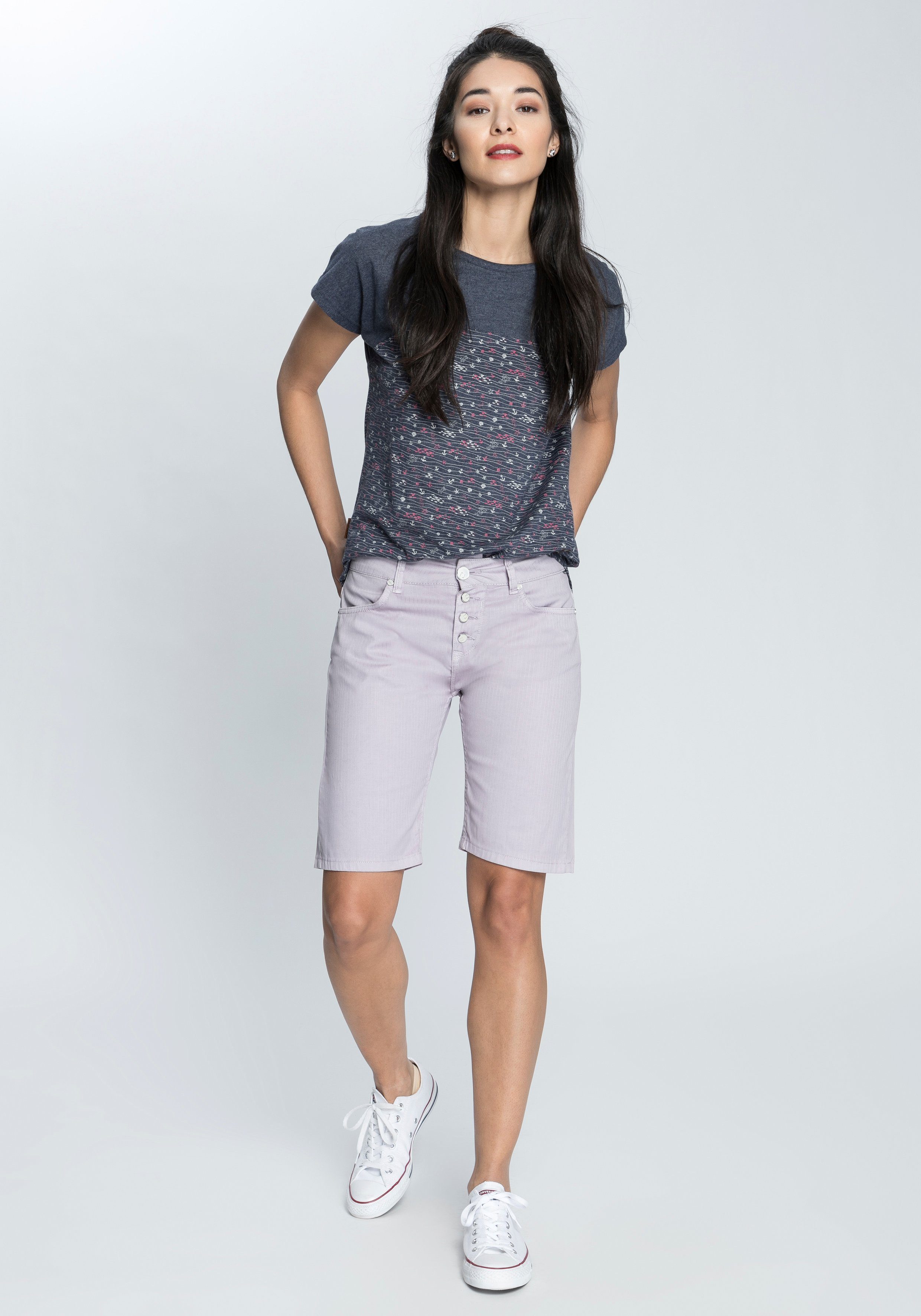 & Alife T-Shirt Longshirt trendy Musterprints mit marine Kickin Streifen-oder print